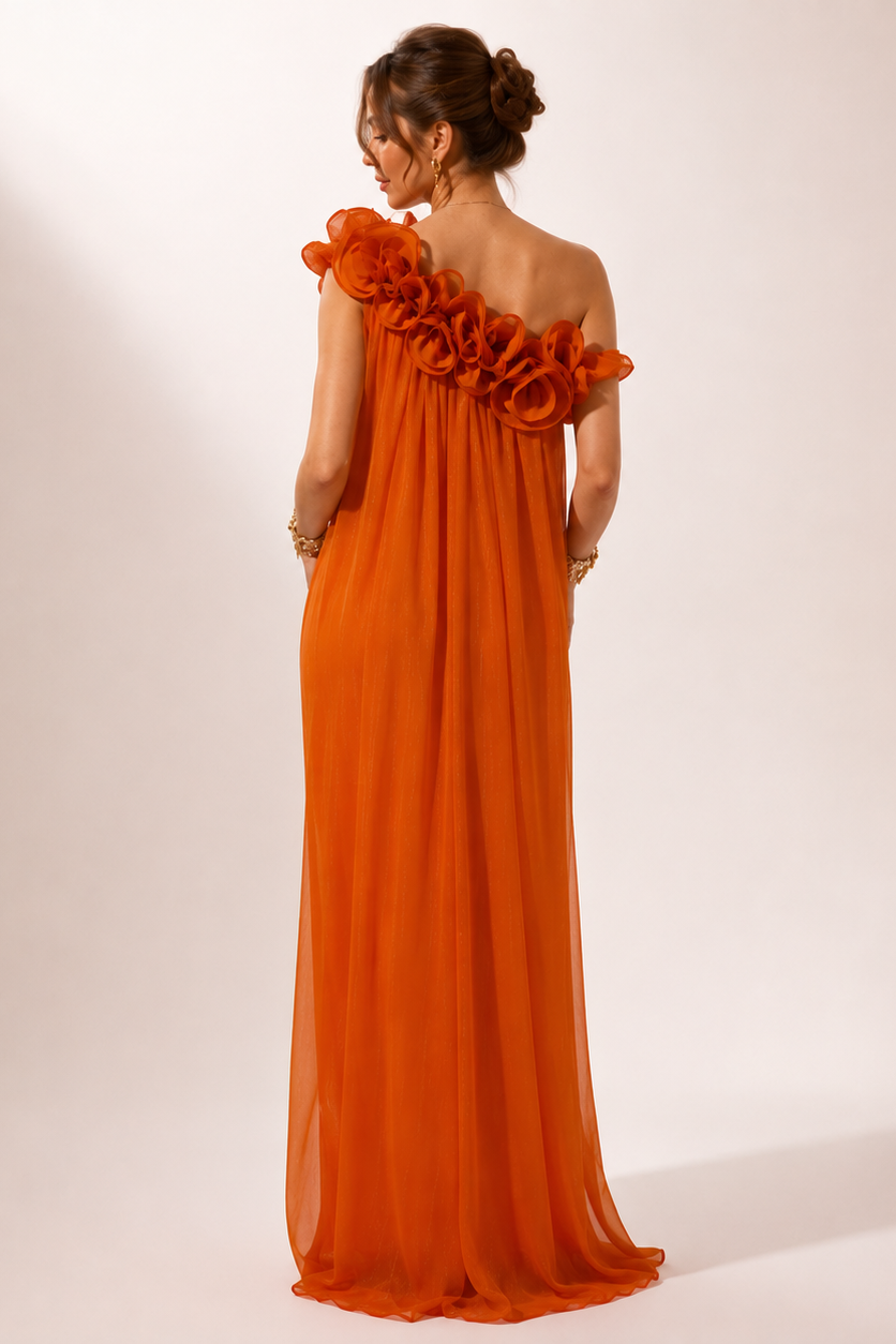 Robe Maxi Maternité Une Épaule Volant Asymétrique