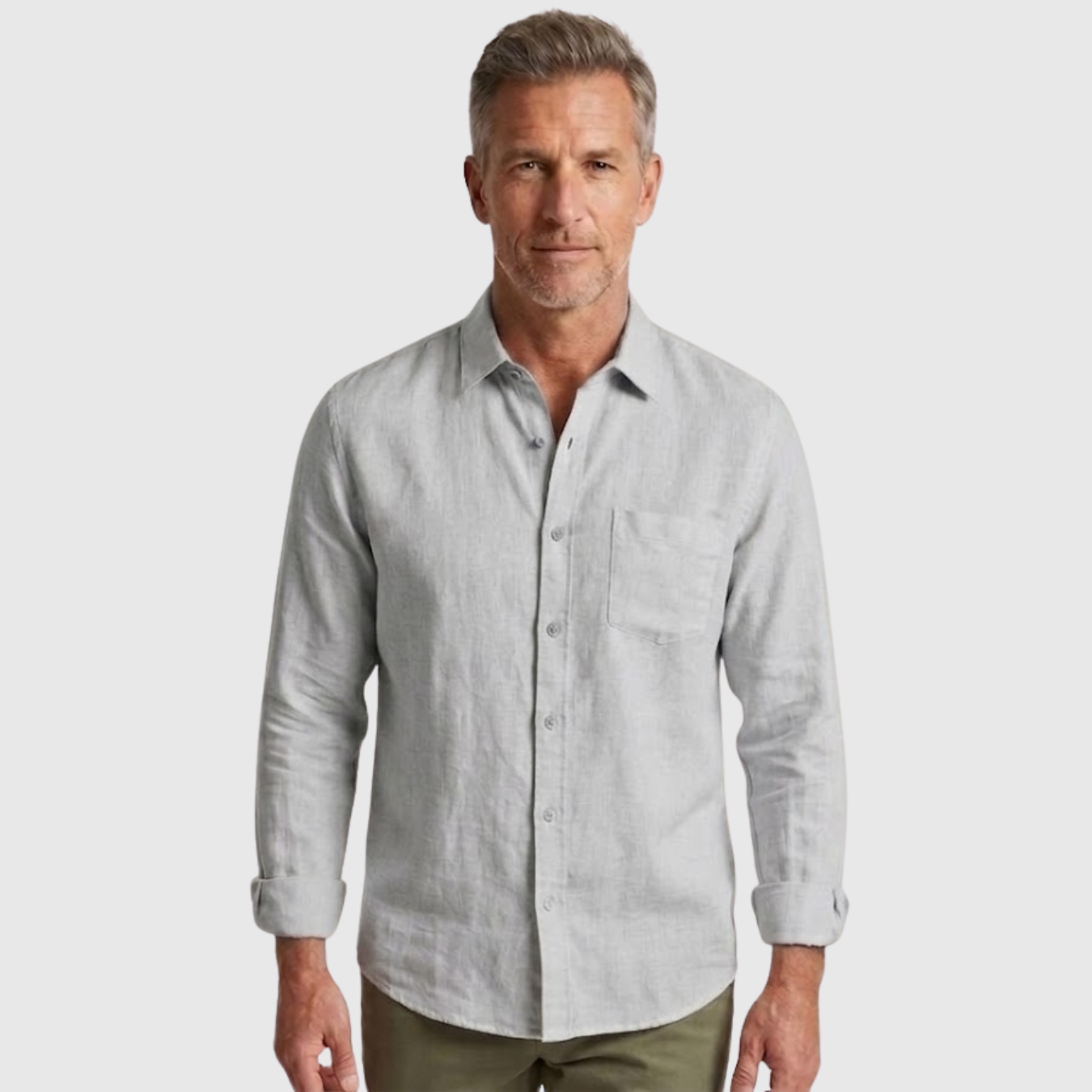 Chemise en lin homme manches longues col boutonné coupe légère respirante