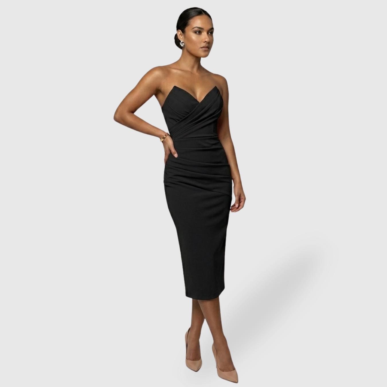 Robe bustier femme longue élégante coupe ajustée sans manches