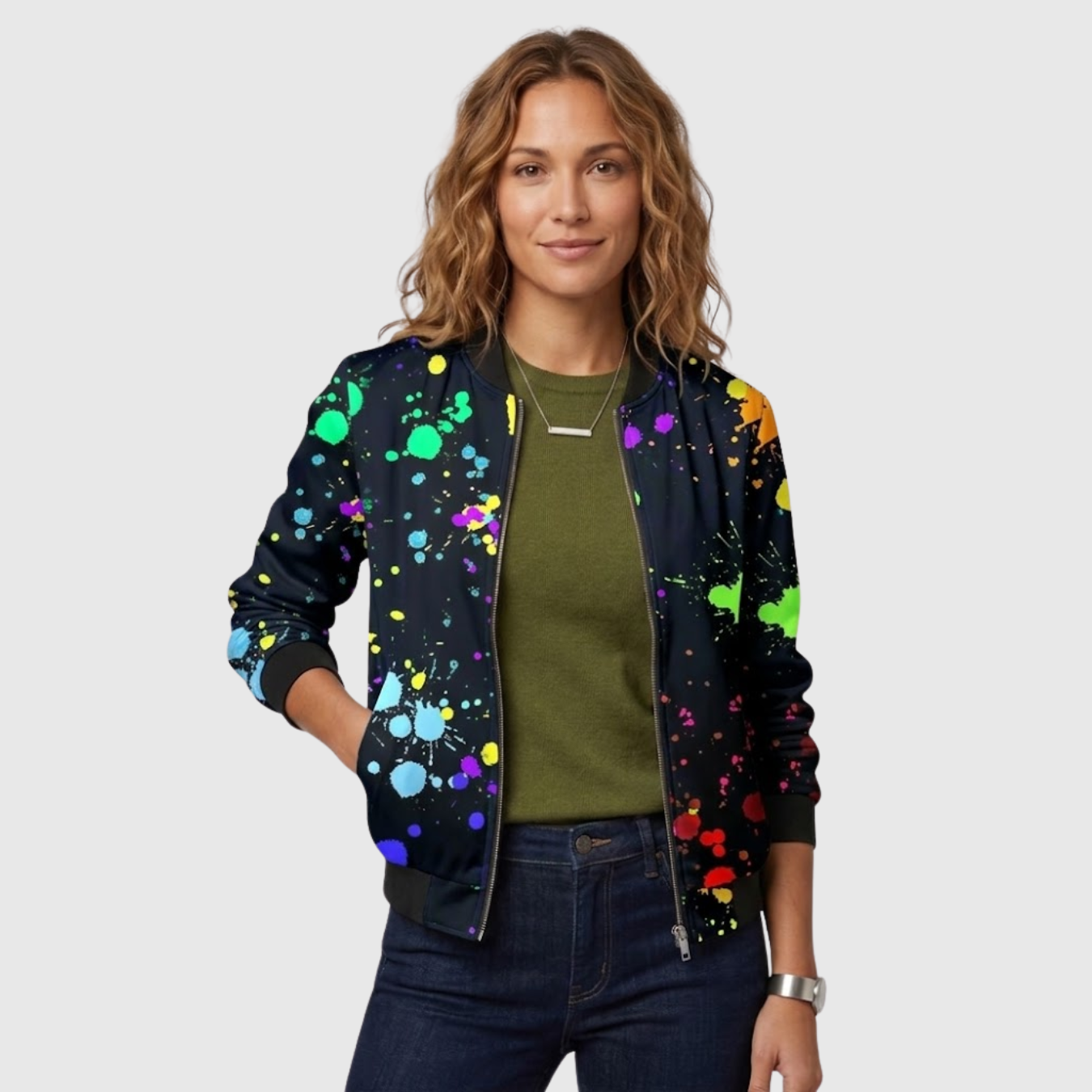 Blouson bomber femme imprimé floral fermeture zippée manches longues