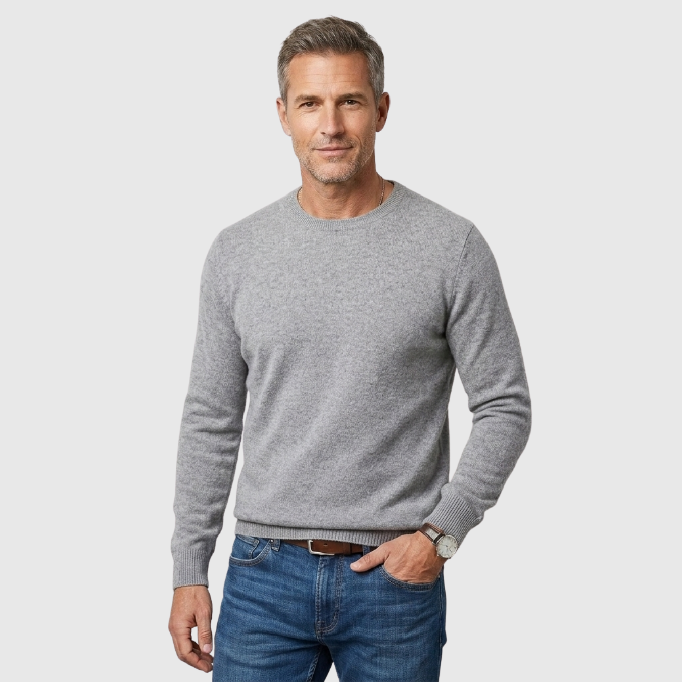 Pull homme laine col rond manches longues coupe décontractée