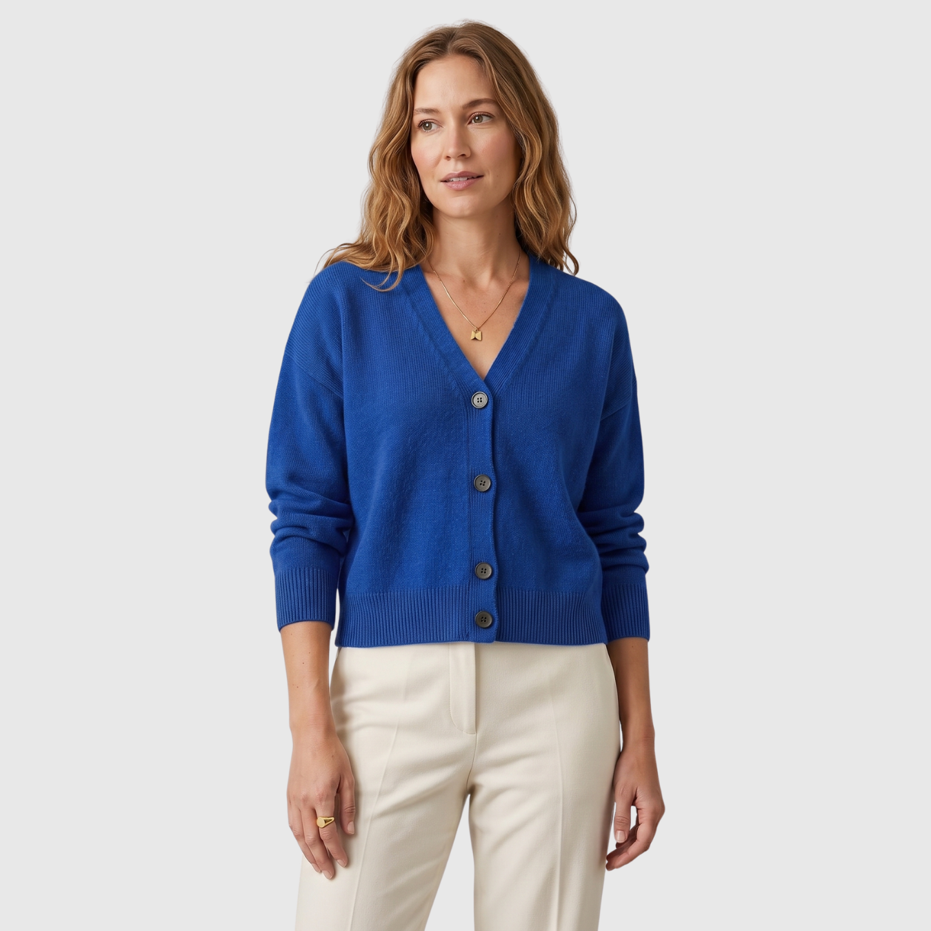 Gilet femme col V boutonné manches longues coupe décontractée