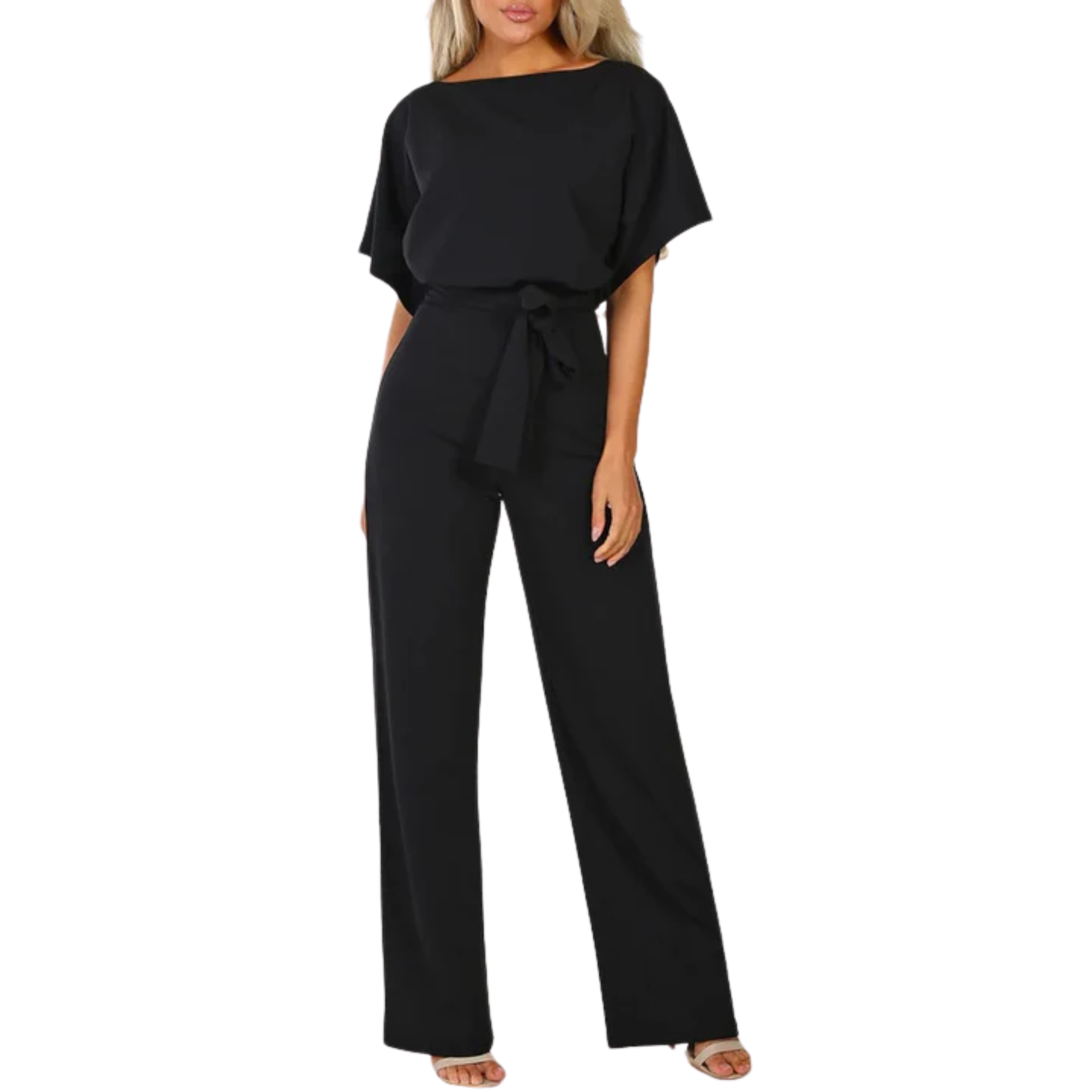 Combinaison femme jambe large — avec ceinture et manches courtes — plage