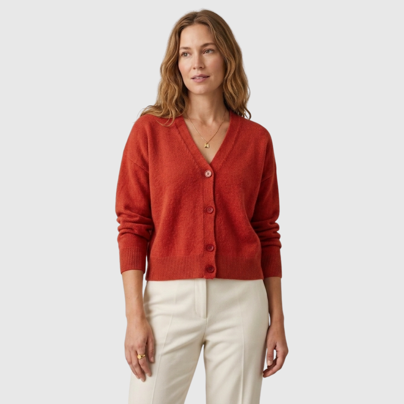 Gilet femme col V boutonné manches longues coupe décontractée