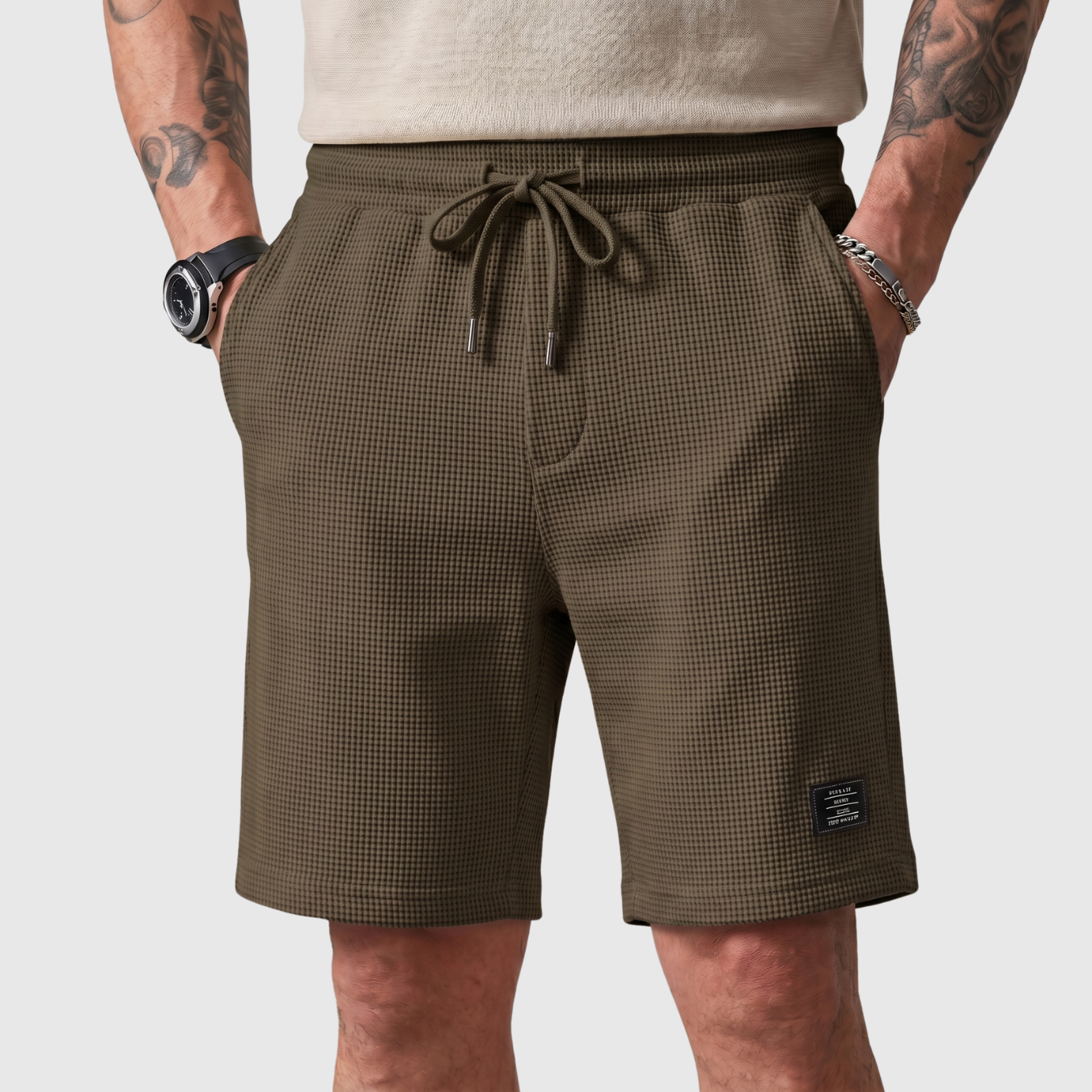 Short homme décontracté taille élastique à cordon coupe droite