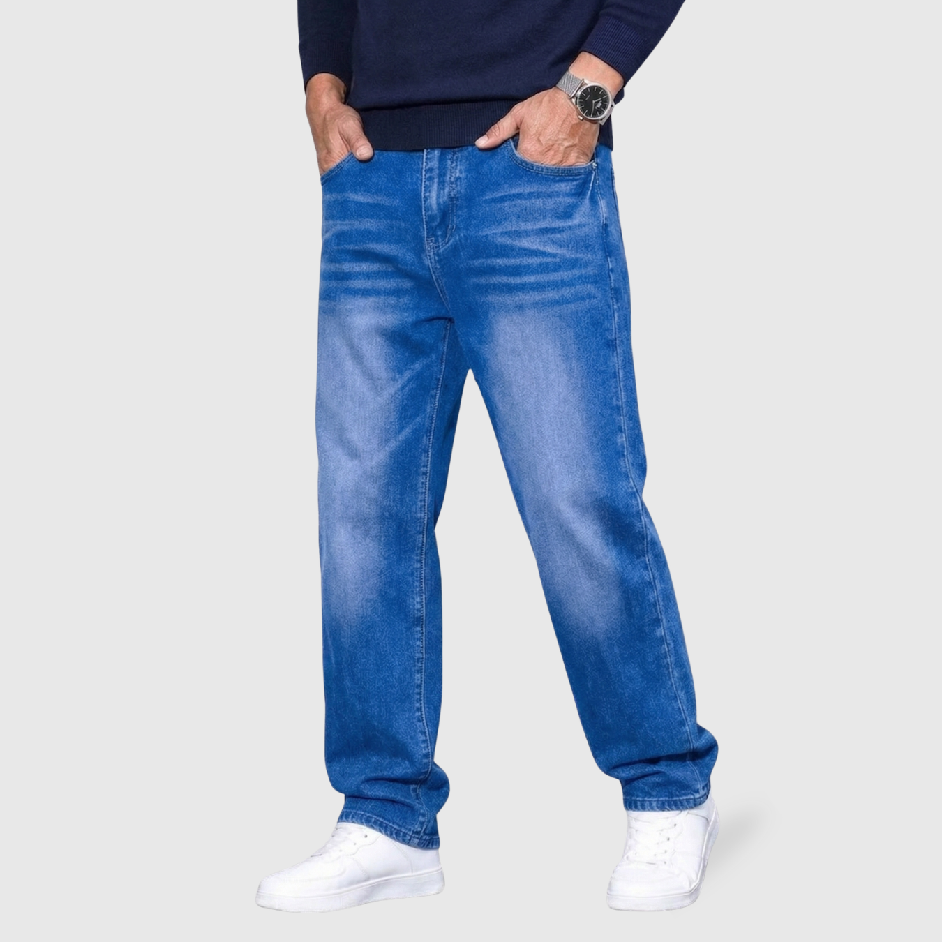 Jean baggy homme coupe large denim taille haute pantalon streetwear