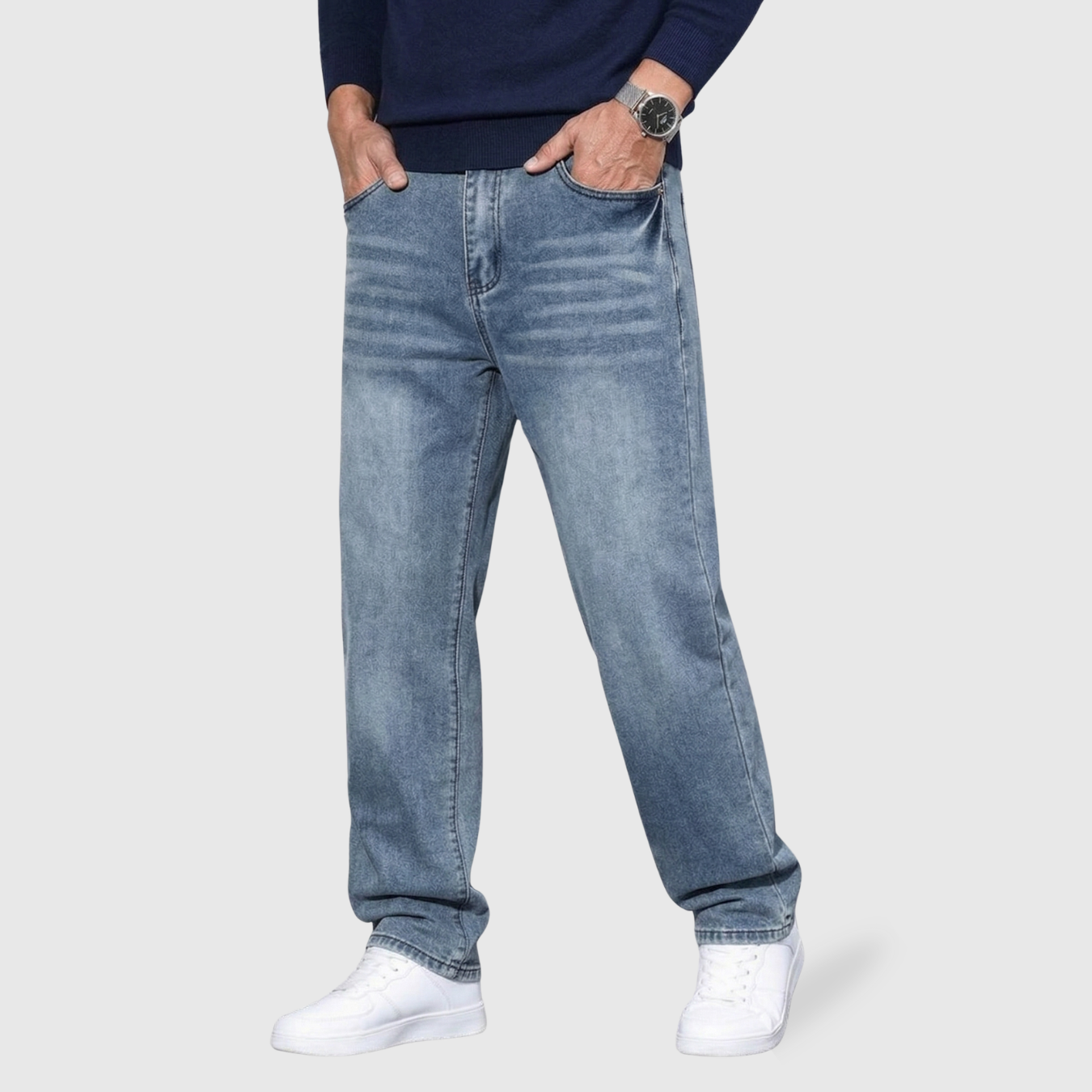 Jean baggy homme coupe large denim taille haute pantalon streetwear