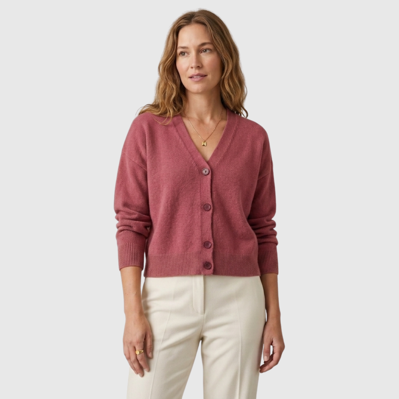 Gilet femme col V boutonné manches longues coupe décontractée