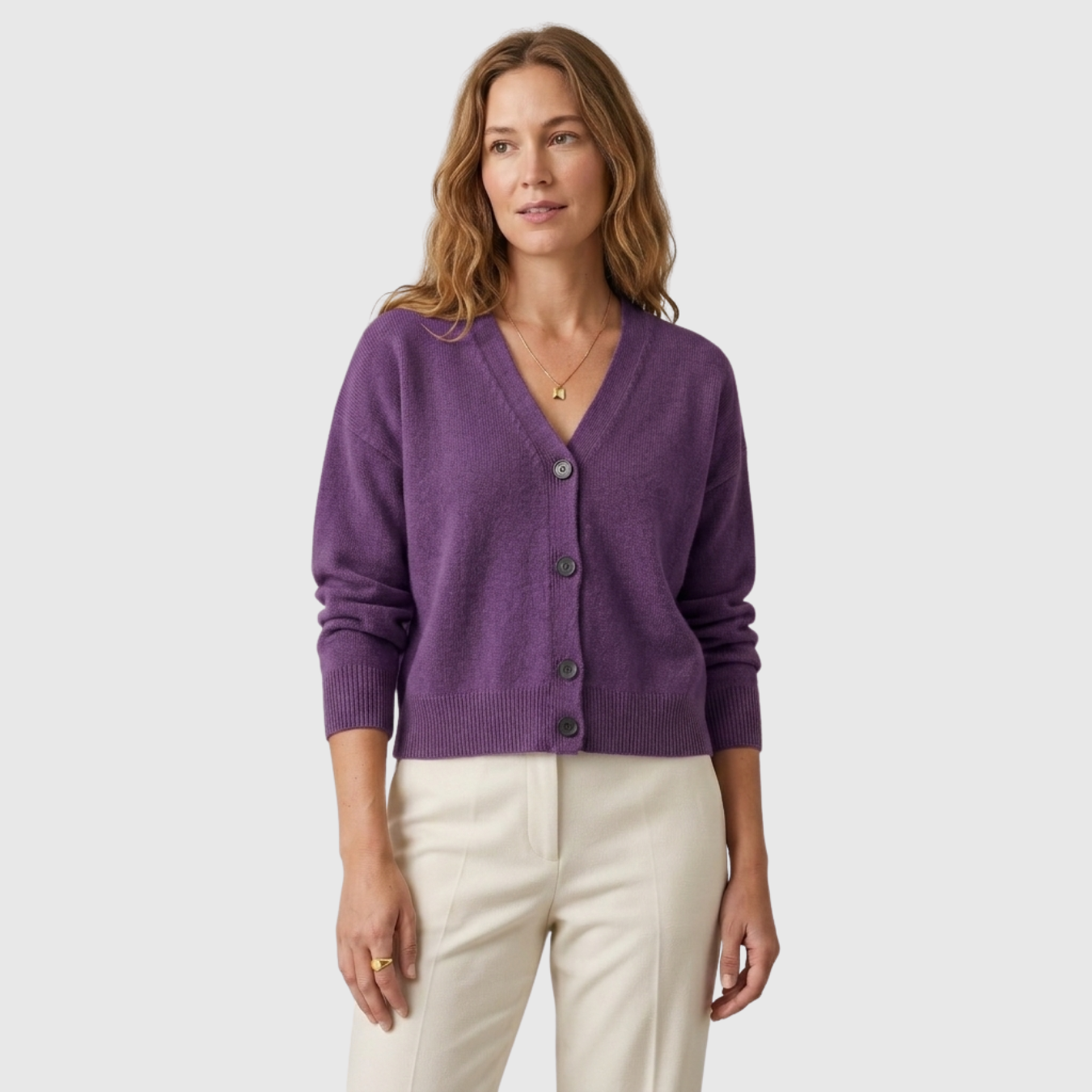Gilet femme col V boutonné manches longues coupe décontractée