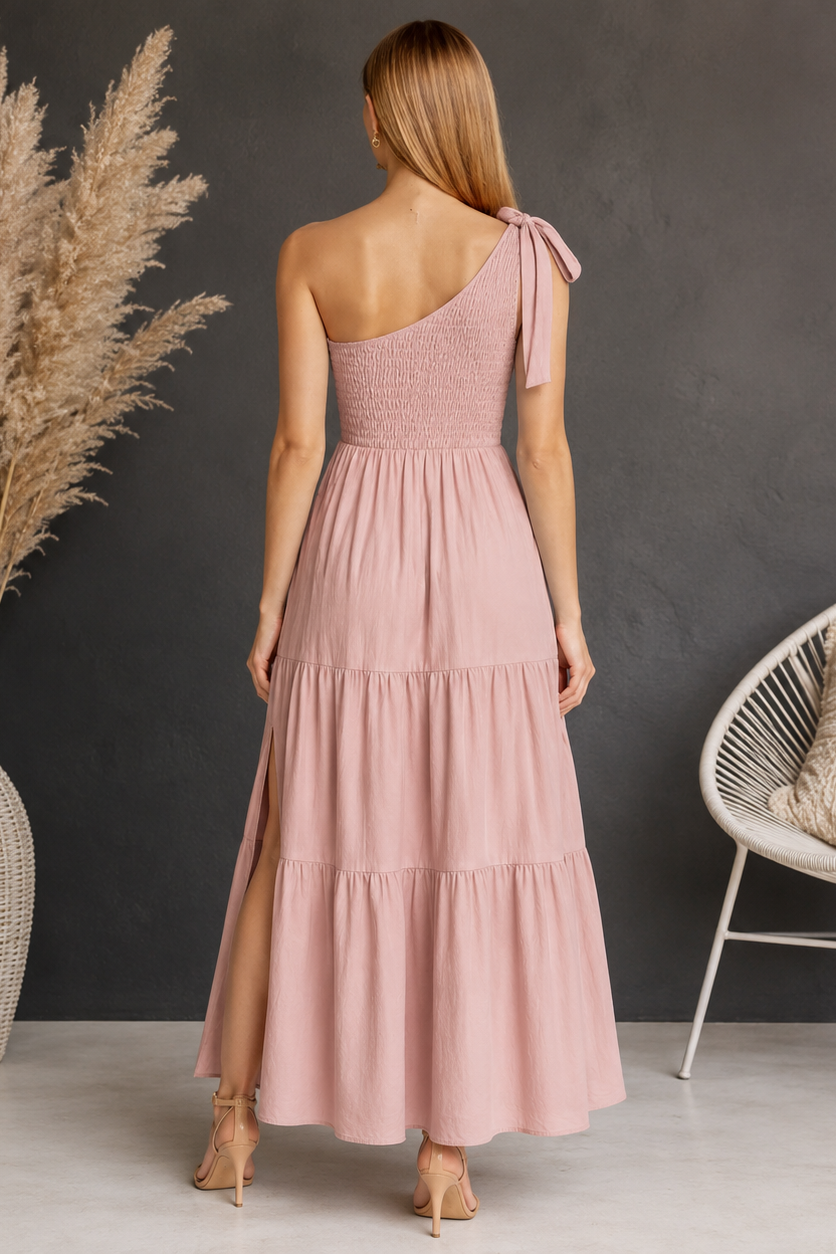 Robe Grossesse Longue Smockée Asymétrique Maternité