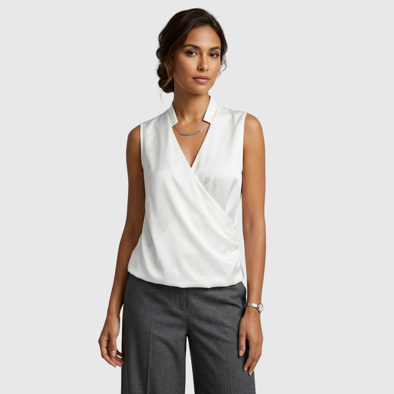 Blouse femme cache-cœur sans manches col V coupe fluide