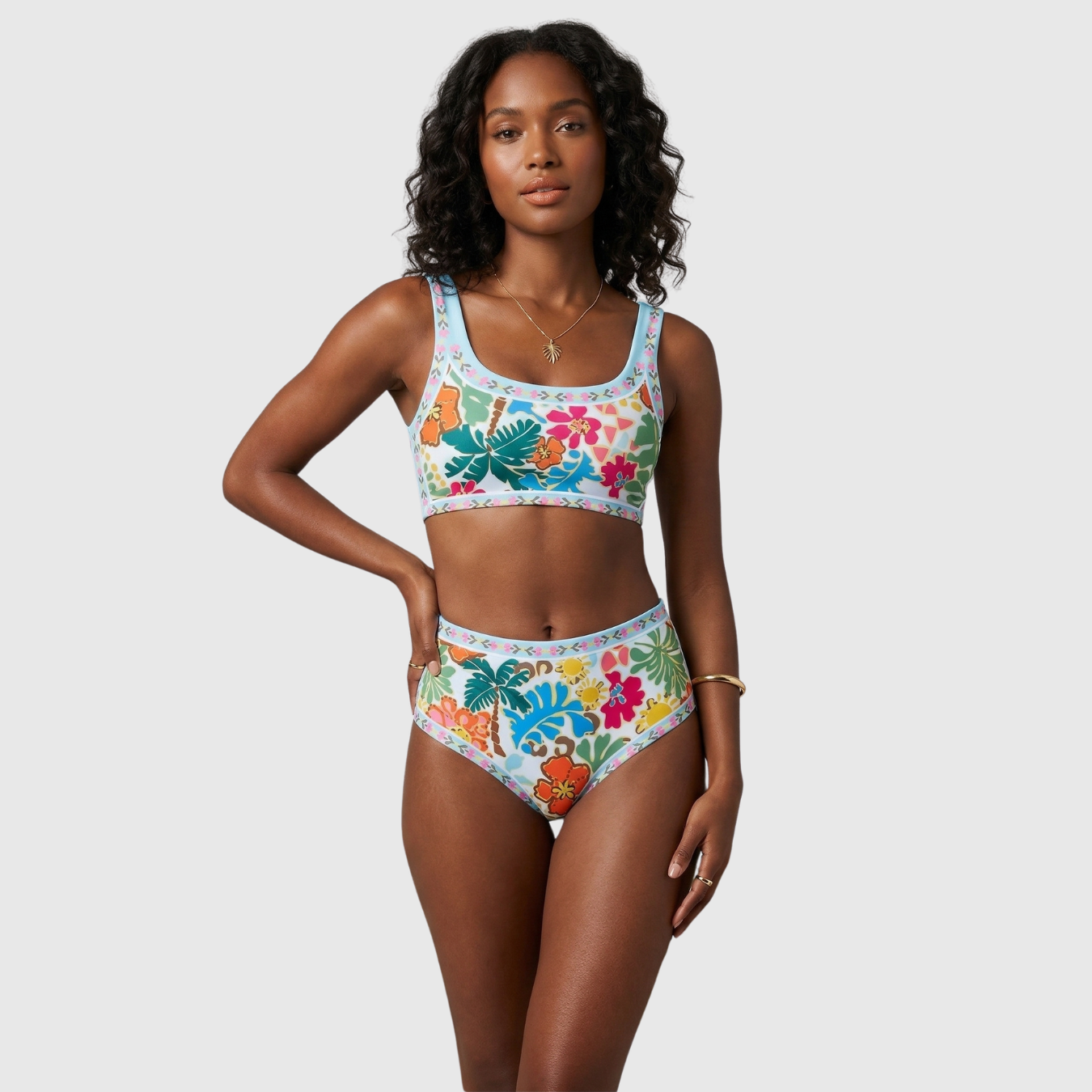 Maillot de bain femme bikini deux pièces taille haute soutien-gorge triangle ajustable