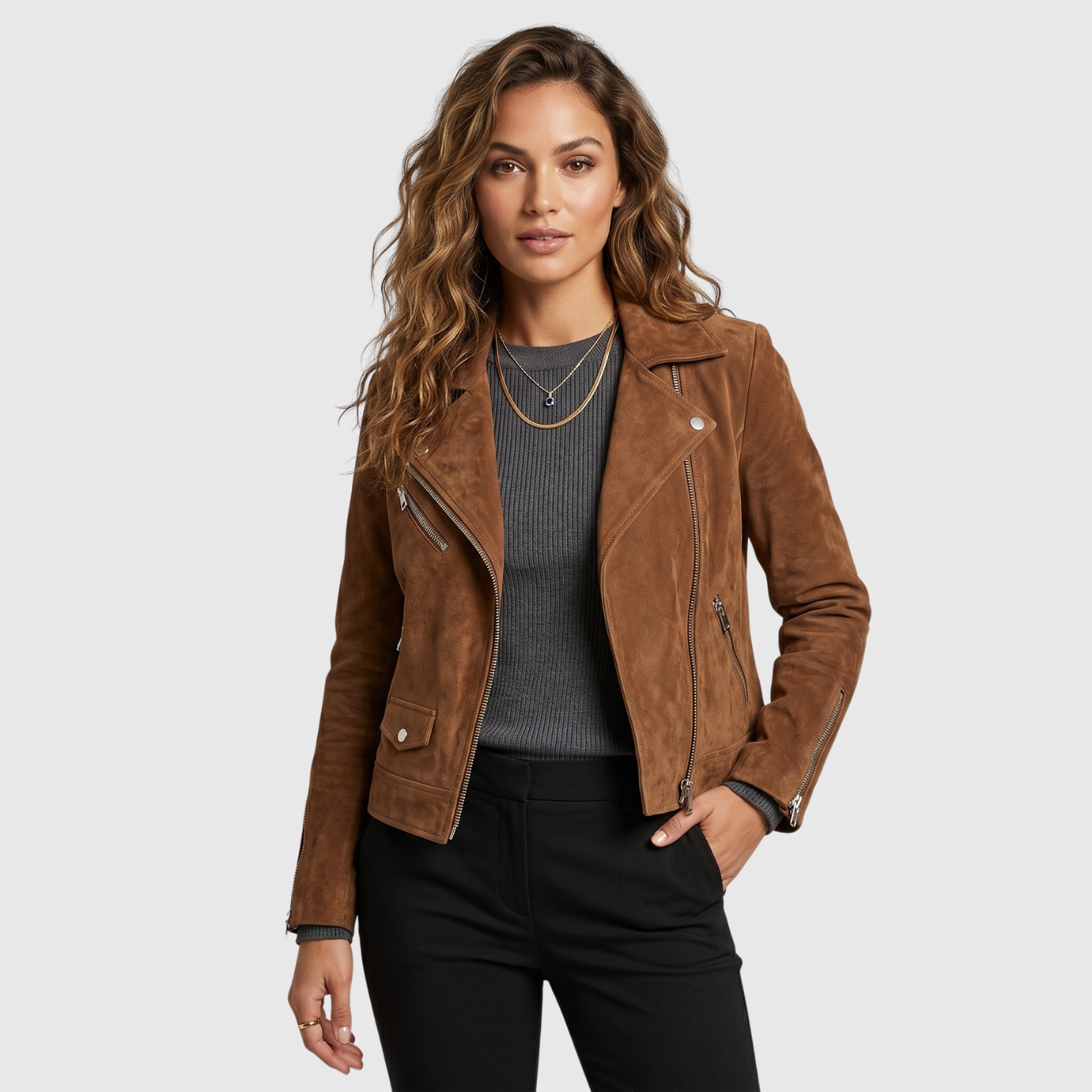 Veste femme style biker similicuir fermeture zippée coupe ajustée