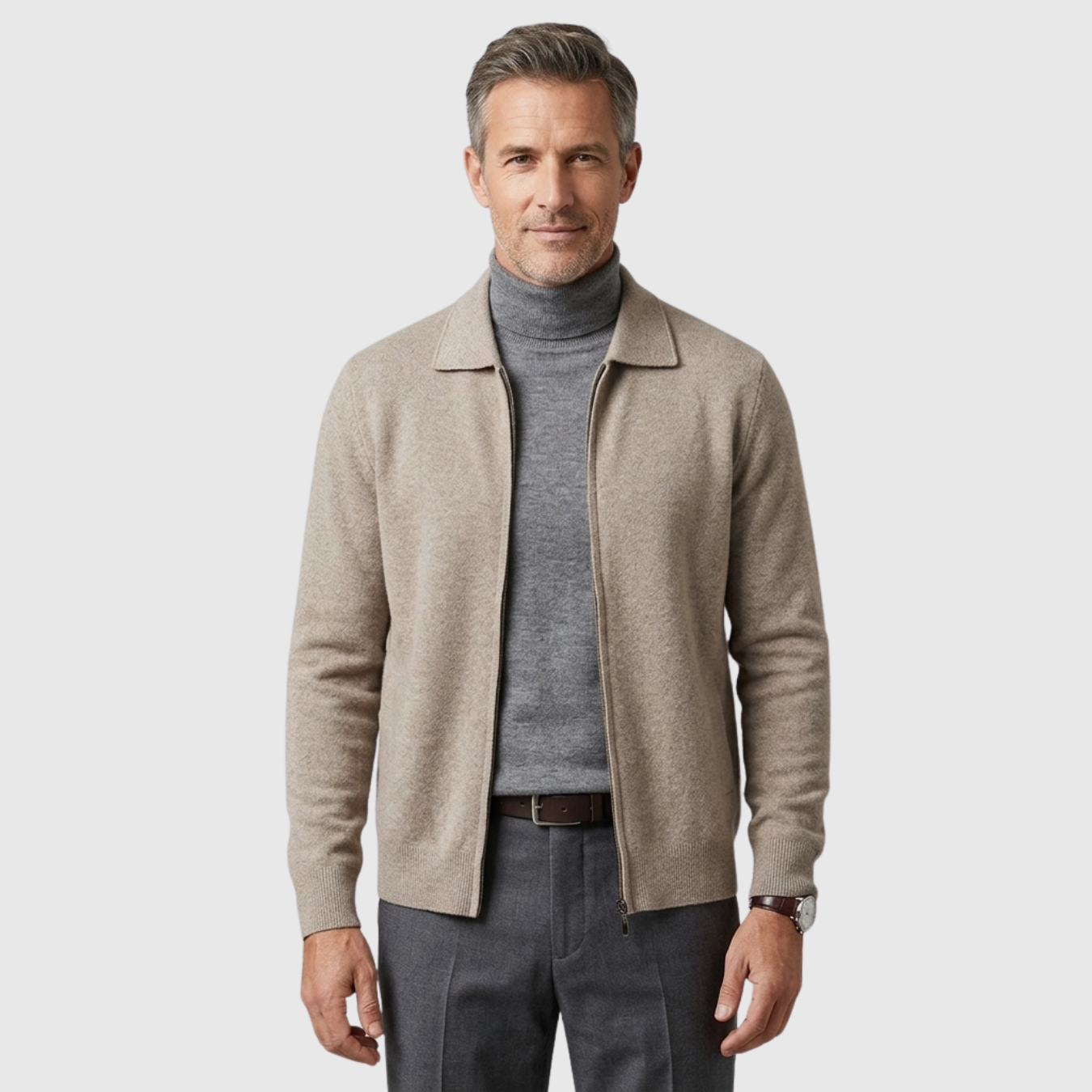 Gilet homme cachemire col chemise maille tricotée fermeture zippée