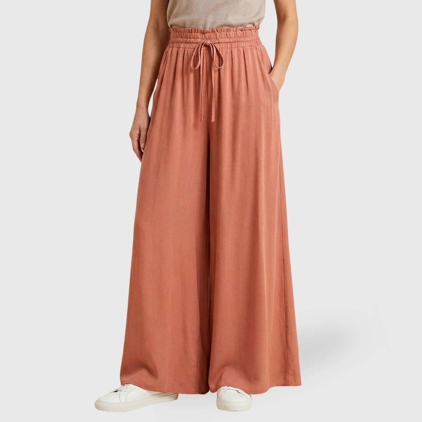 Pantalon large femme taille haute coupe ample jambes larges décontracté