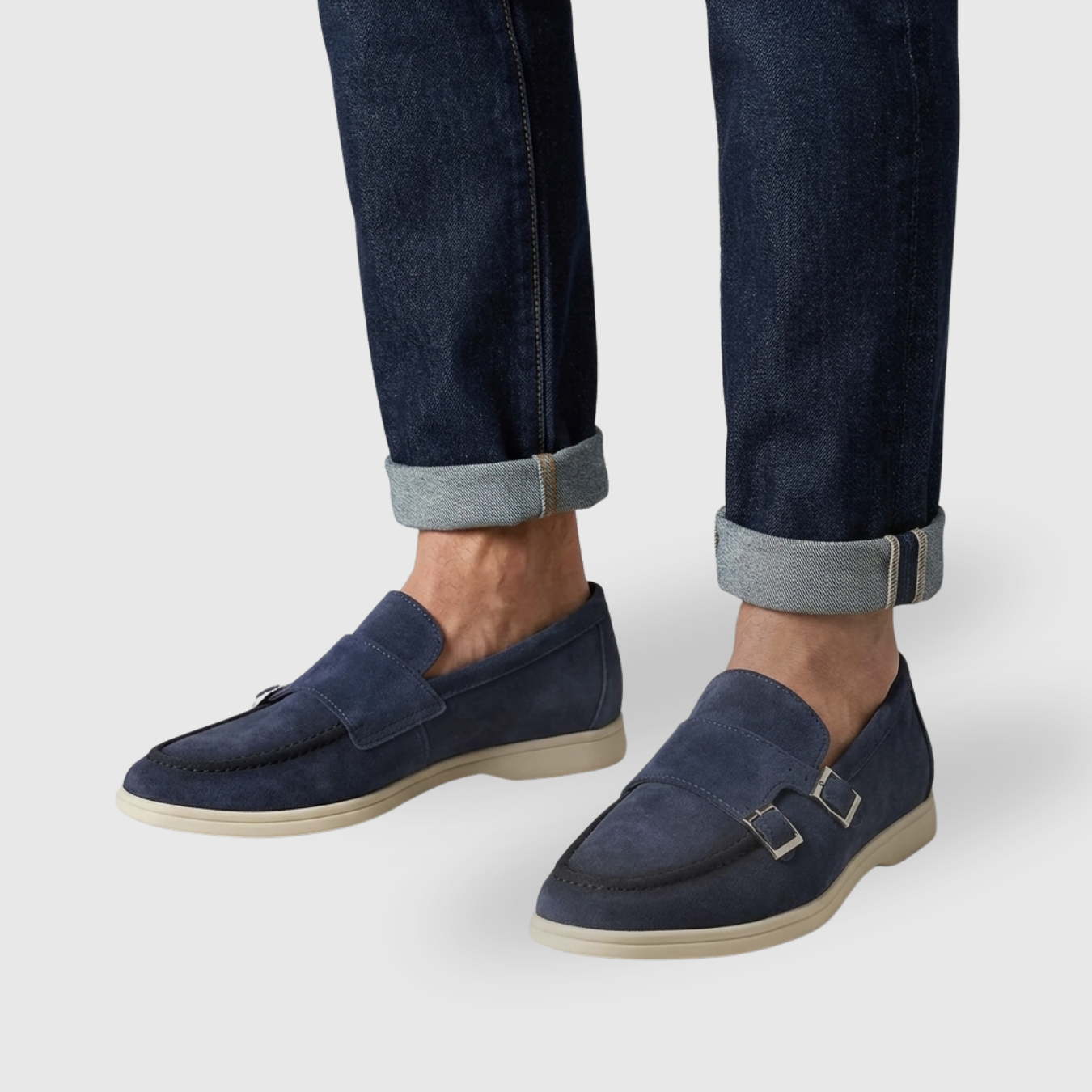 Mocassins homme monk strap en daim slip-on double boucle
