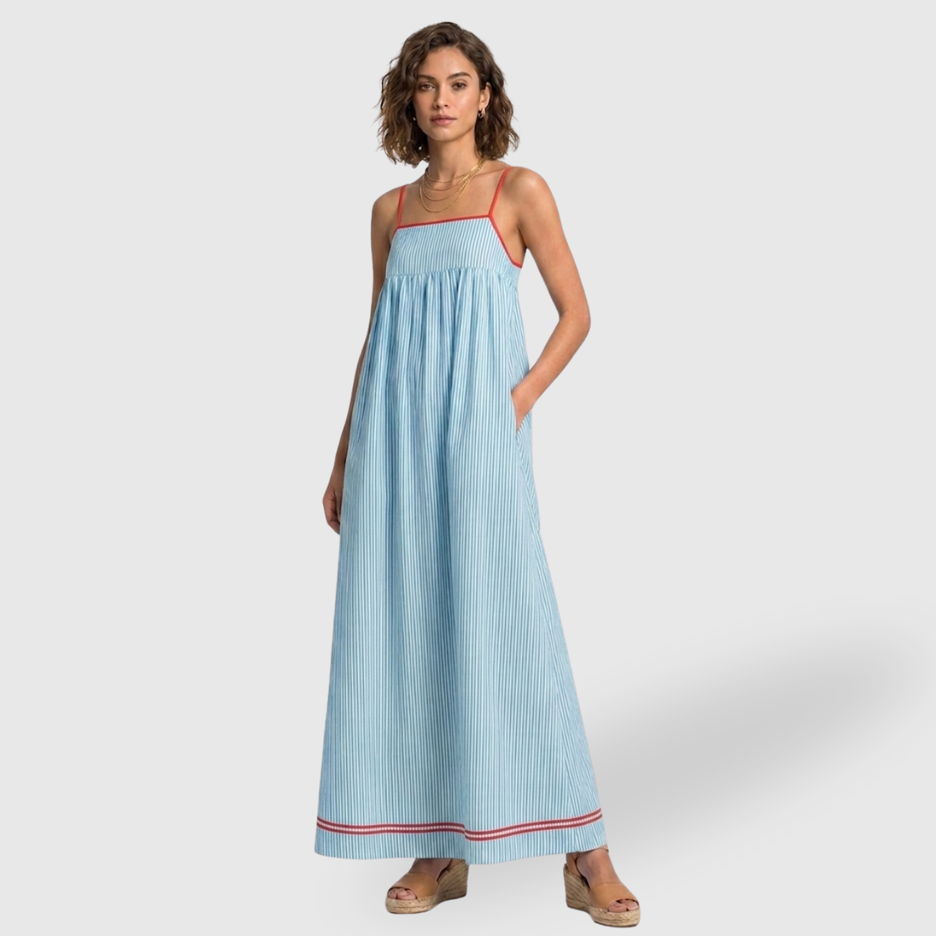 Robe longue femme à bretelles rayée coupe ample