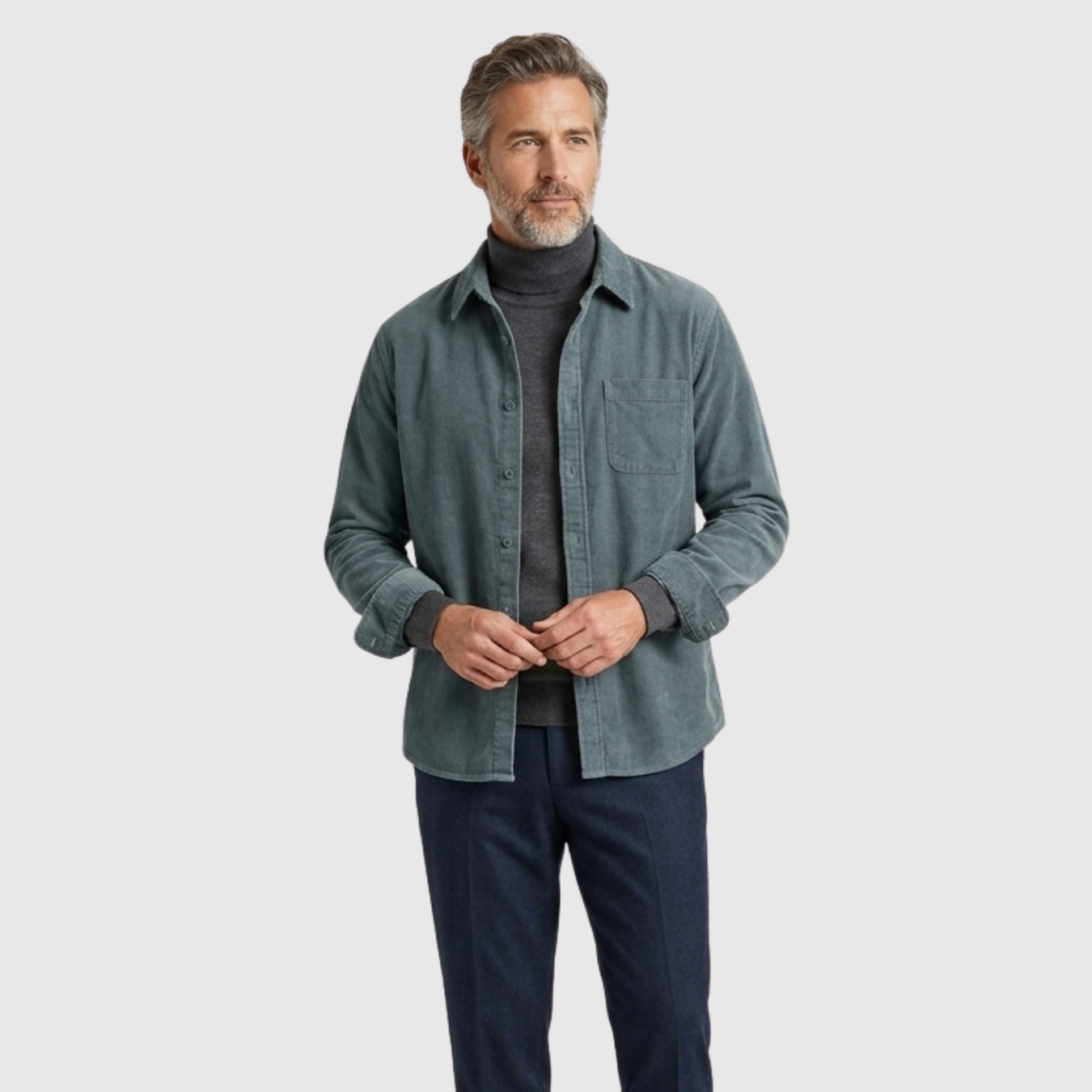 Chemise homme velours côtelé manches longues coupe droite boutonnée