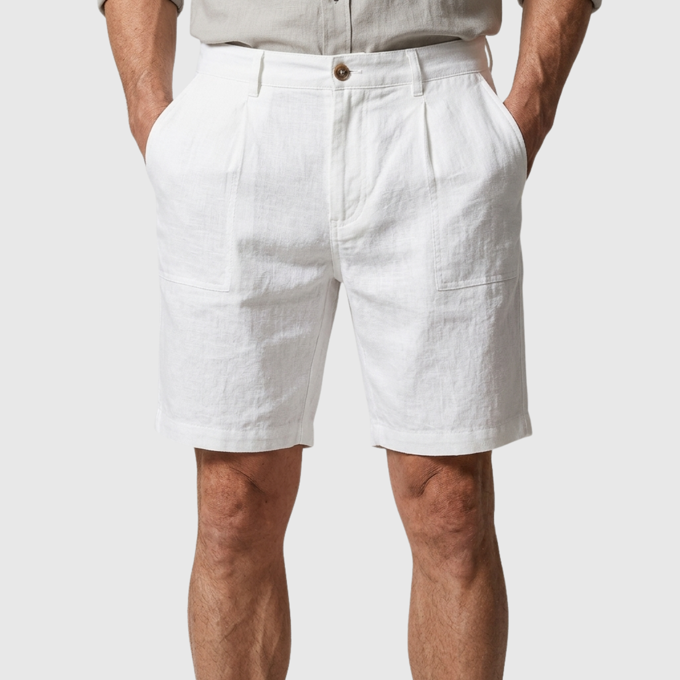 Short en lin homme taille boutonnée coupe décontractée été poches