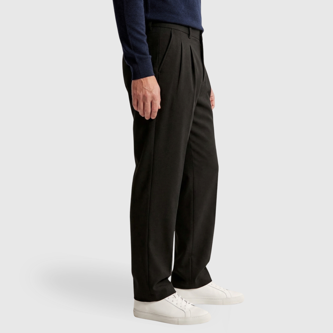 Pantalon large homme taille haute coupe droite fermeture bouton zip