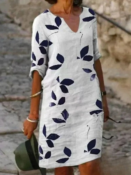 Robe femme basique manches mi-longues imprimé floral
