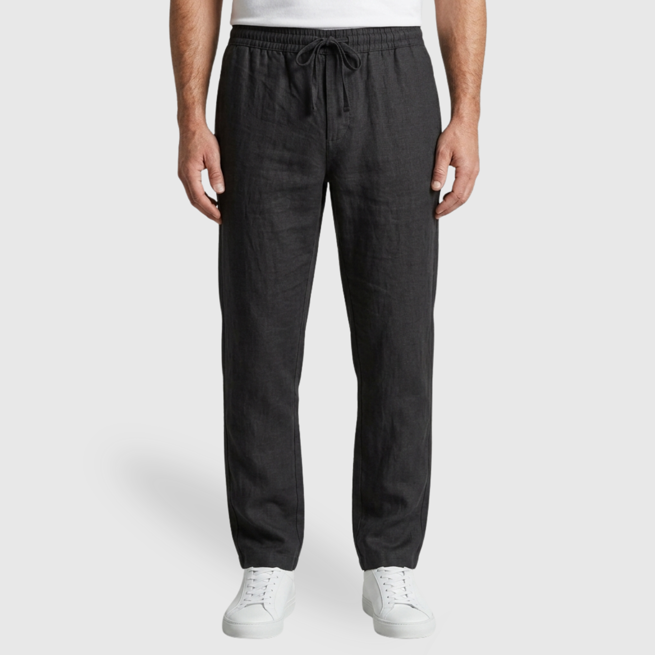 Pantalon homme coton lin taille élastique avec cordon coupe droite