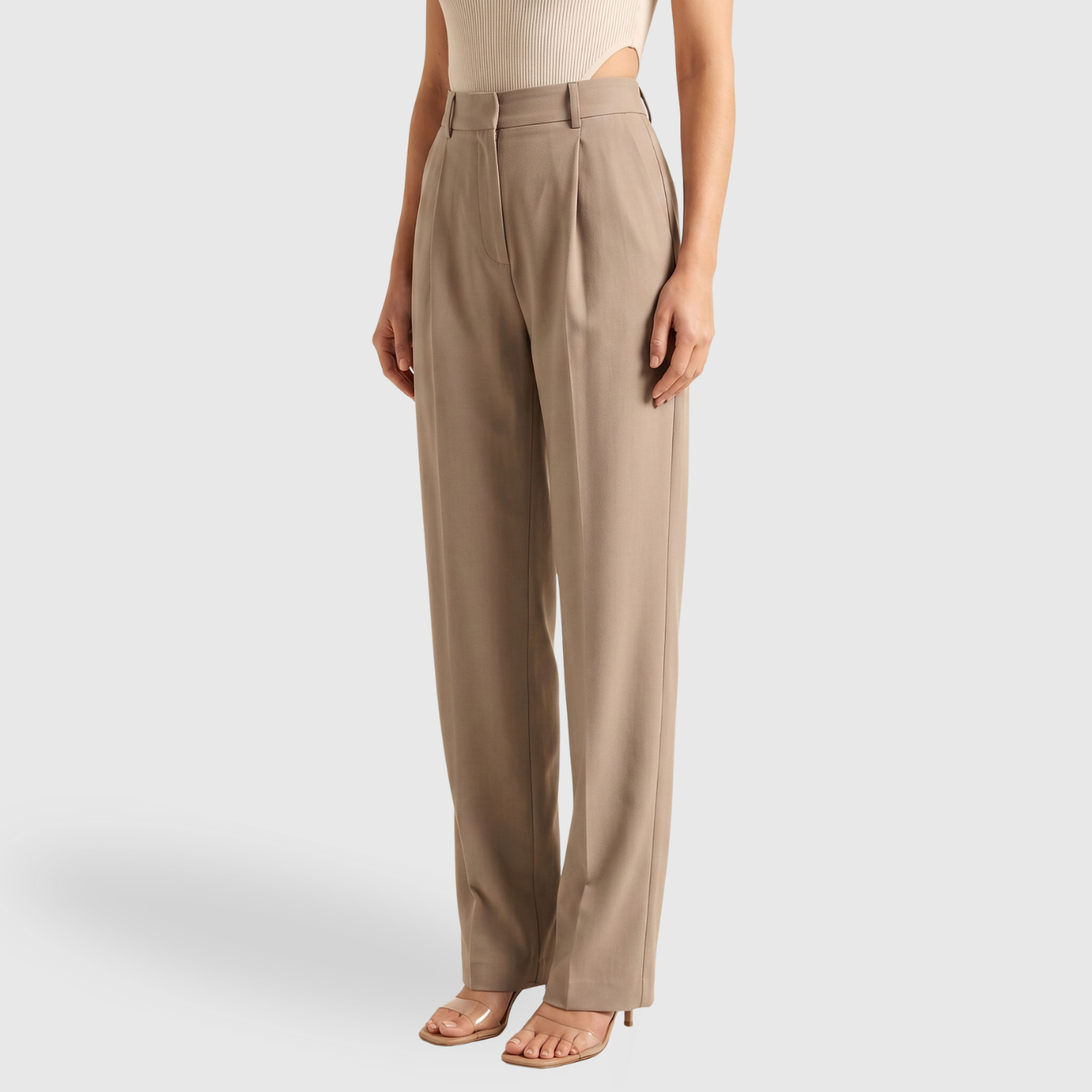Pantalon femme large taille haute coupe droite élégant