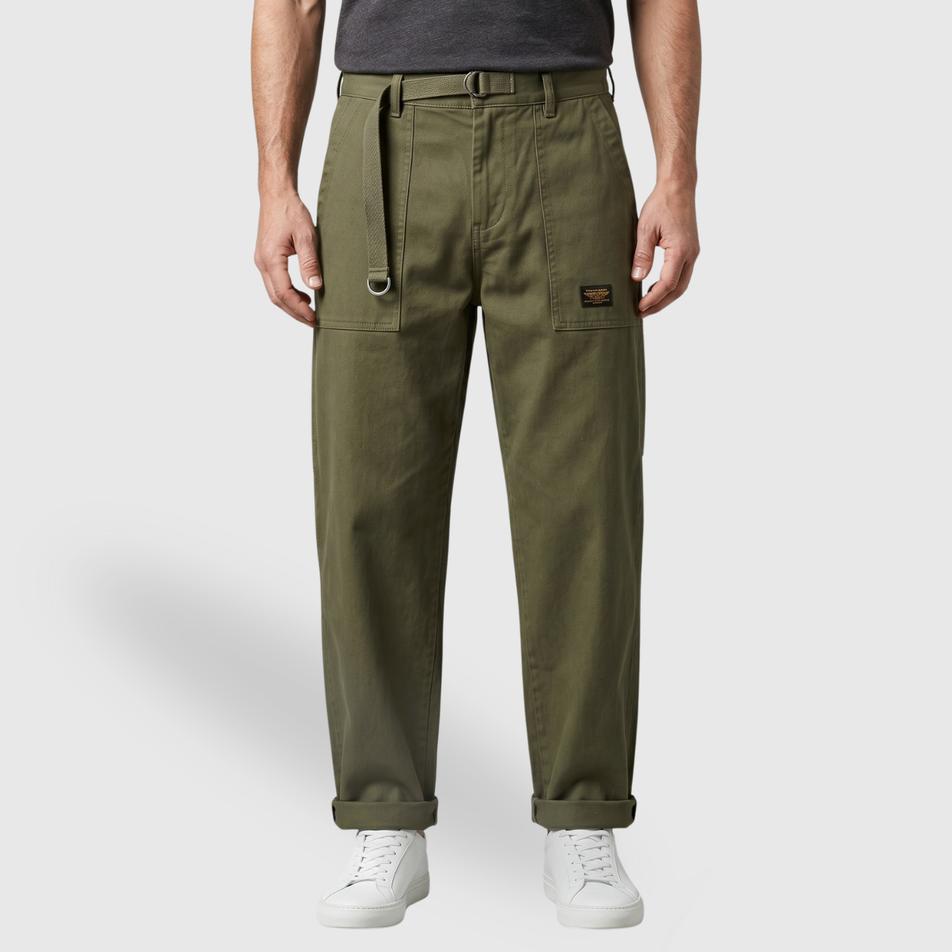 Pantalon cargo homme coupe large à poches rabat style workwear