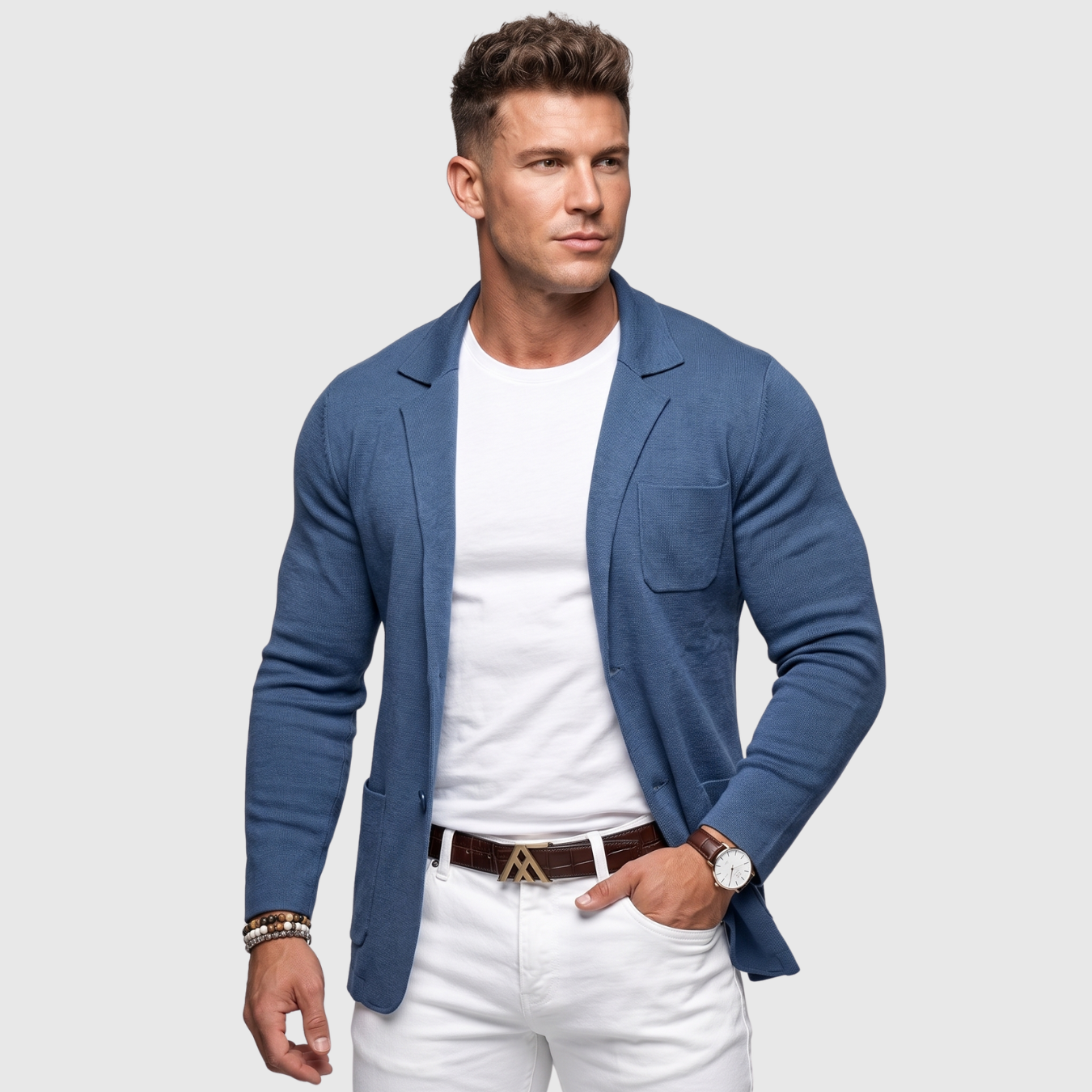 Blazer homme maille décontracté coupe ajustée style casual chic