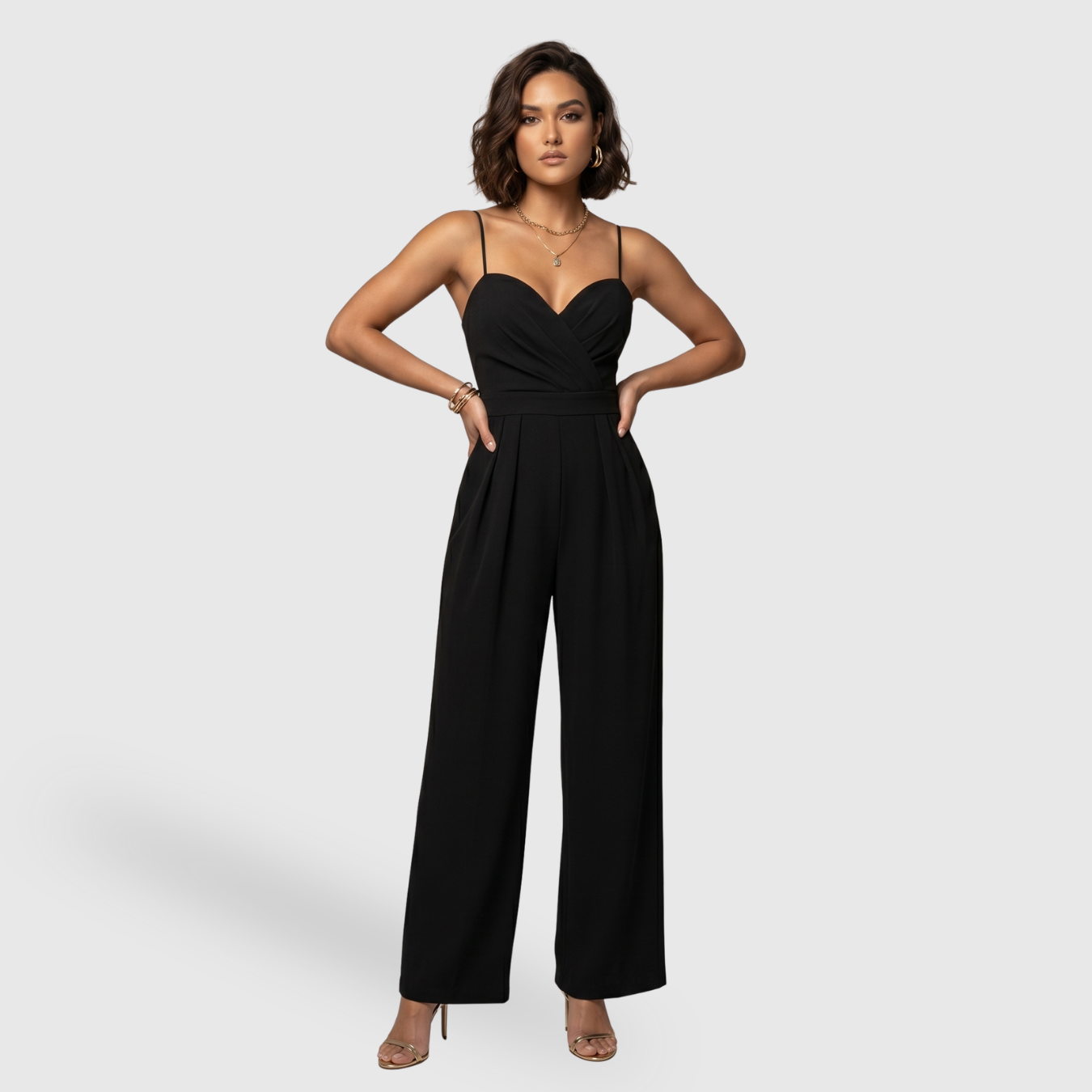 Combinaison femme pantalon large bretelles fines taille haute