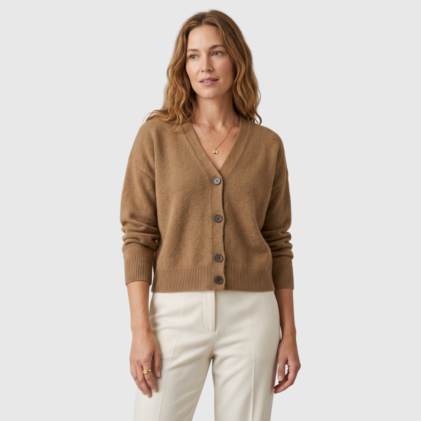 Gilet femme col V boutonné manches longues coupe décontractée