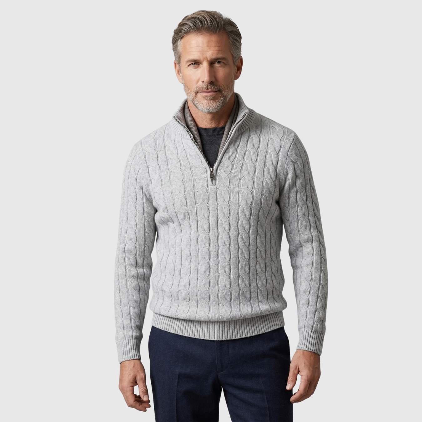 Pull homme col camionneur maille torsadée manches longues fermeture zippée