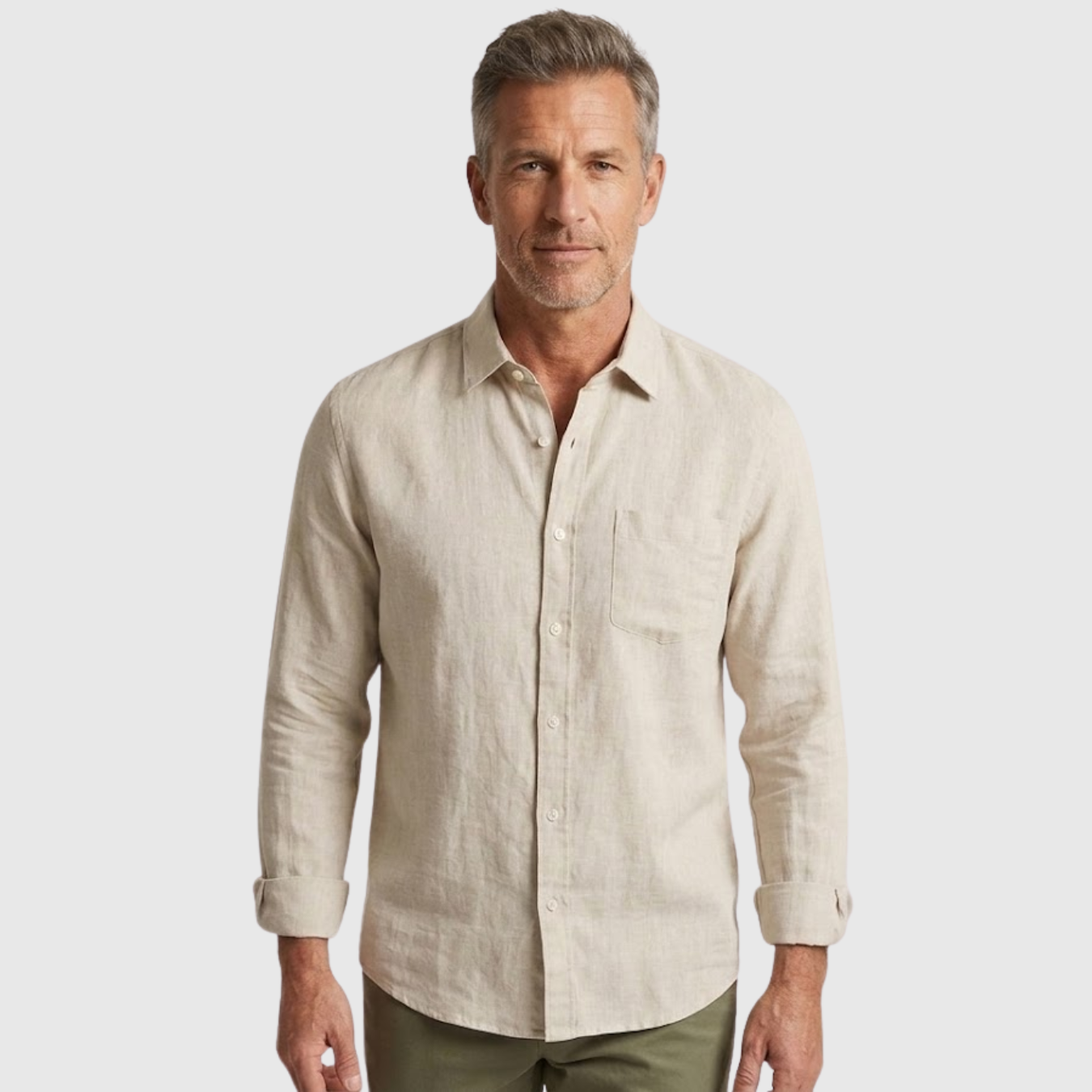 Chemise en lin homme manches longues col boutonné coupe légère respirante