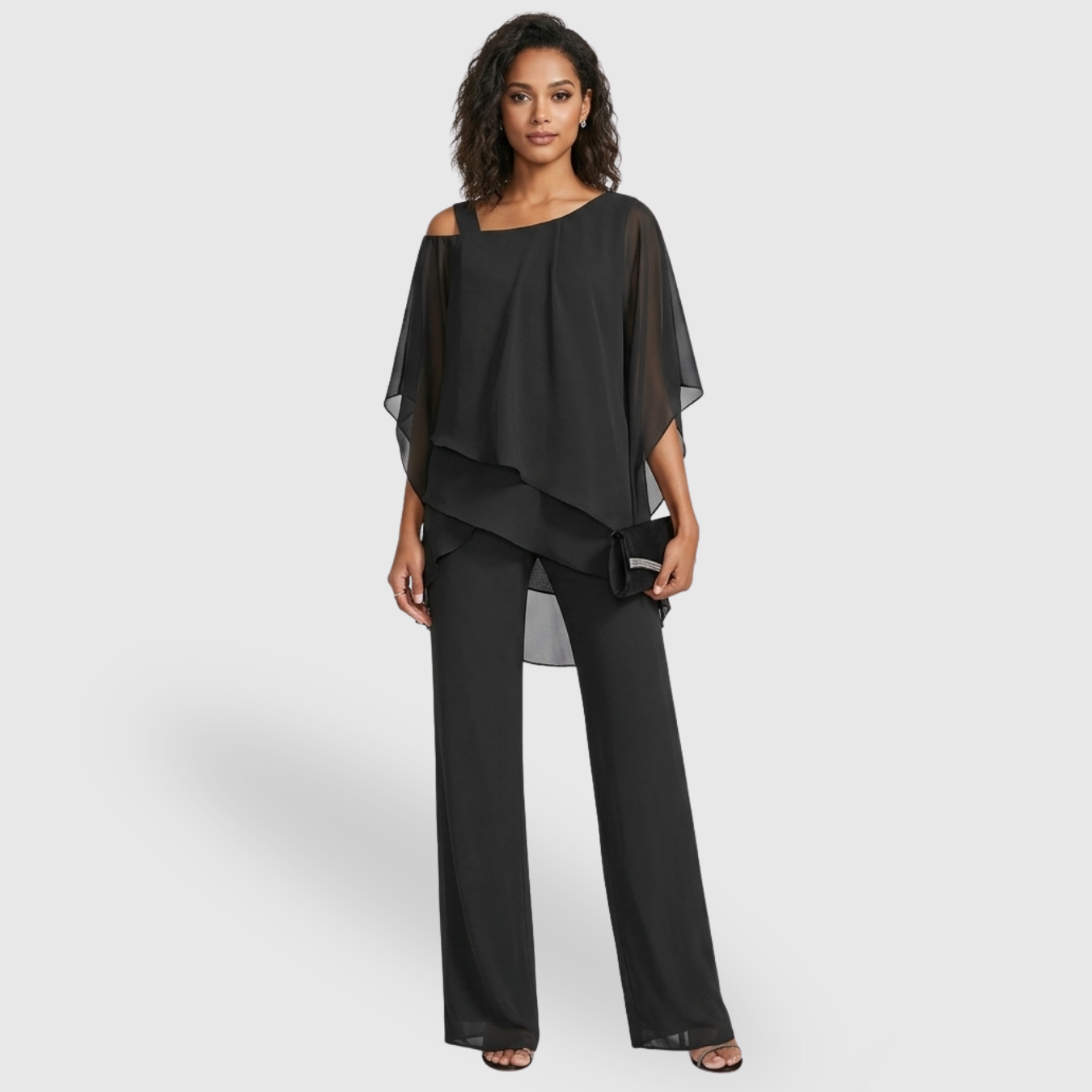 Combinaison femme épaules dénudées pantalon large coupe fluide