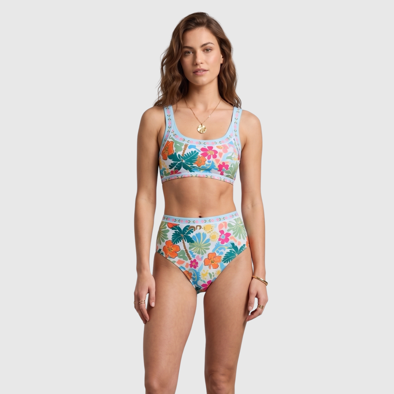 Bikini taille haute femme imprimé floral deux pièces