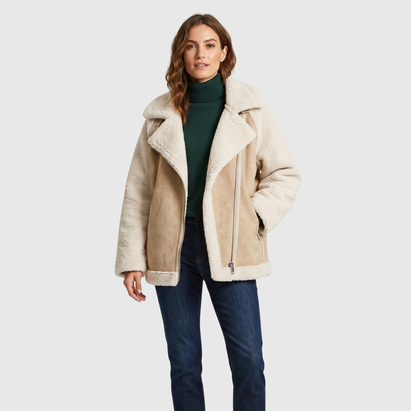 Manteau femme fausse fourrure effet peau lainée coupe oversize