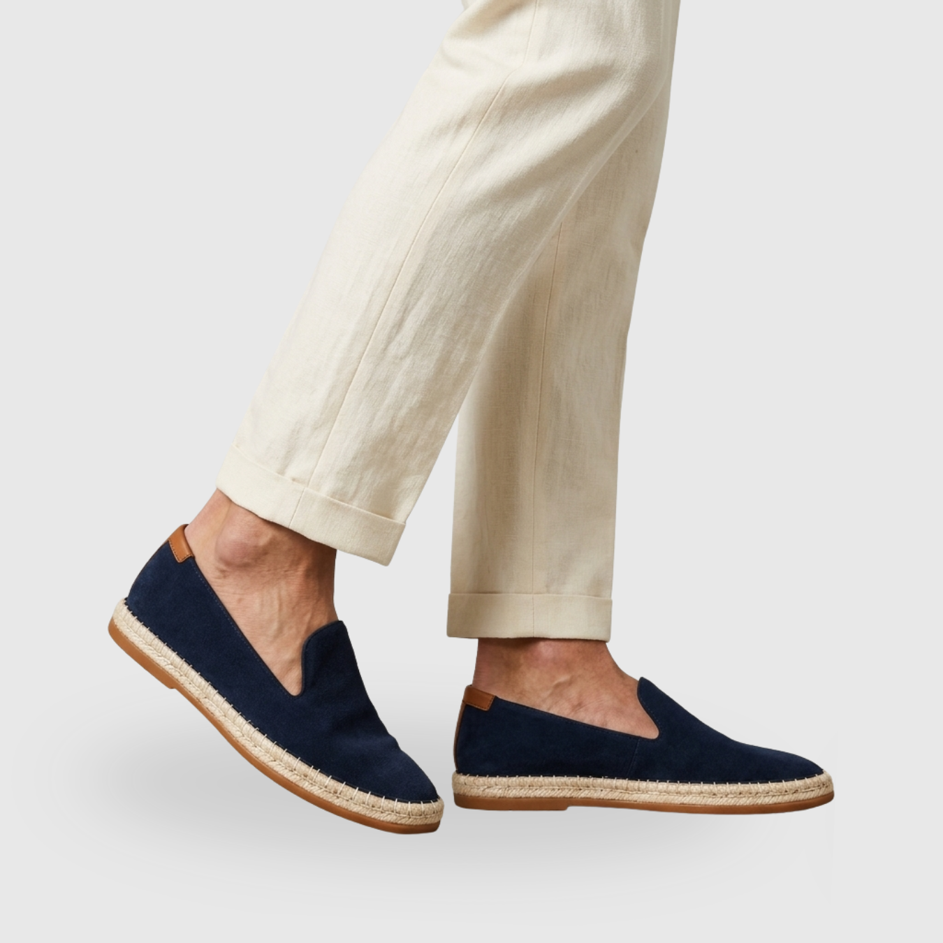 Mocassins homme toile sans lacets semelle corde style espadrille
