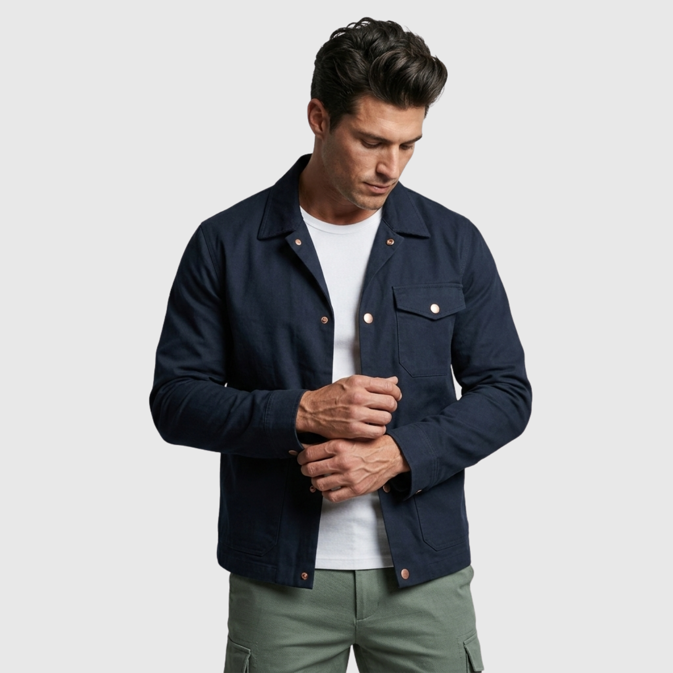 Veste homme boutonnée coupe droite col classique style casual