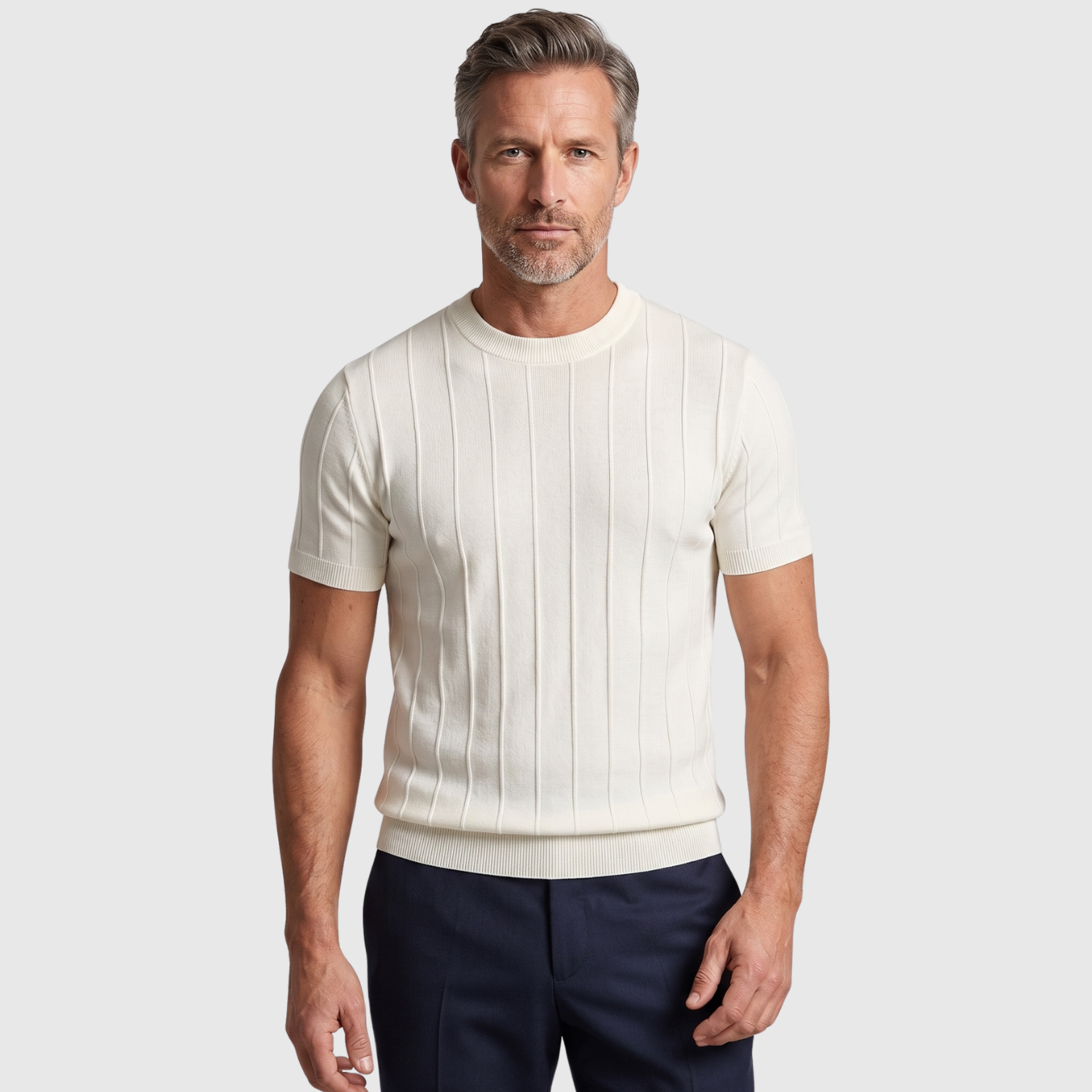T-shirt homme maille côtelée manches courtes col rond coupe ajustée