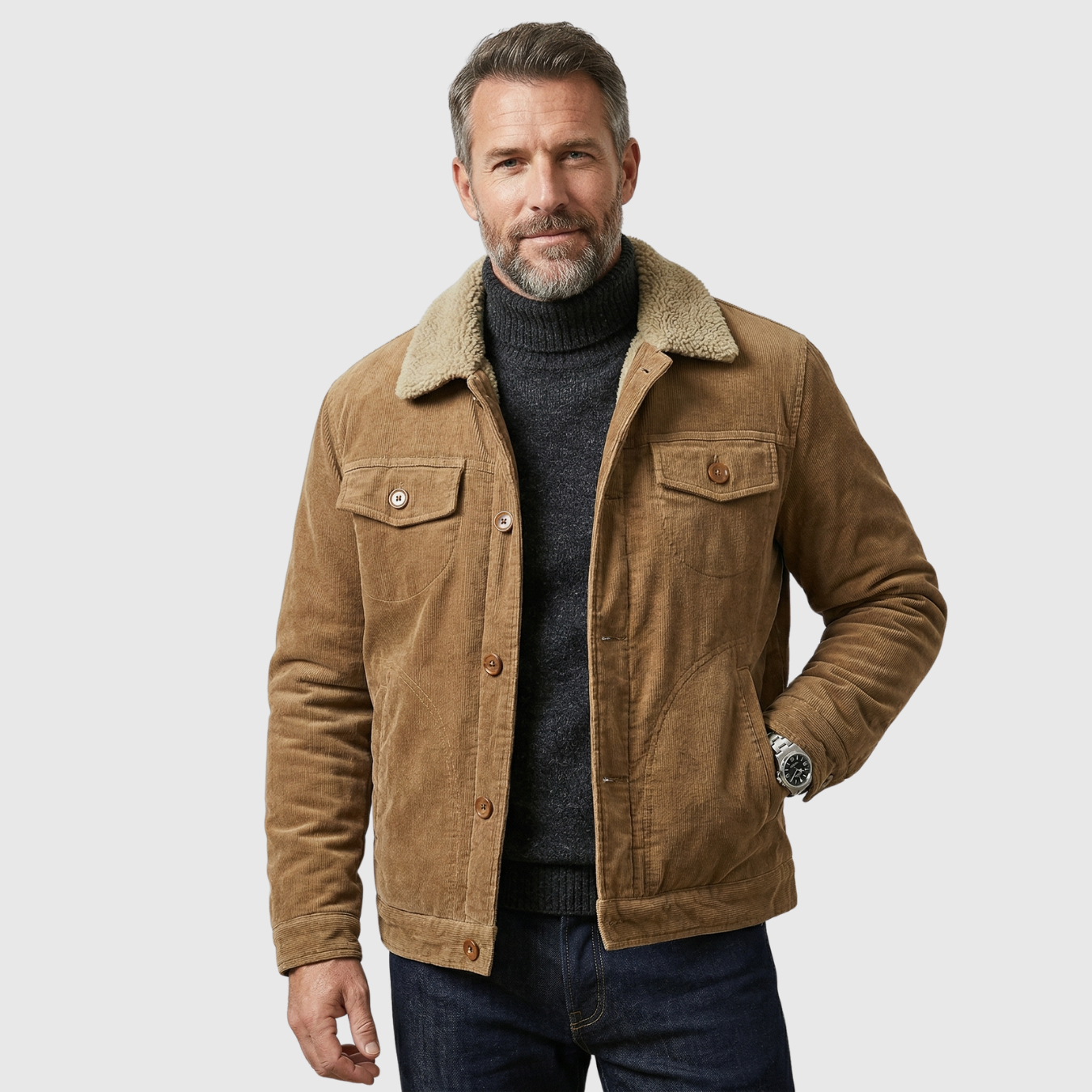 Veste en velours côtelé homme col chemise fermeture boutonnée poches multiples