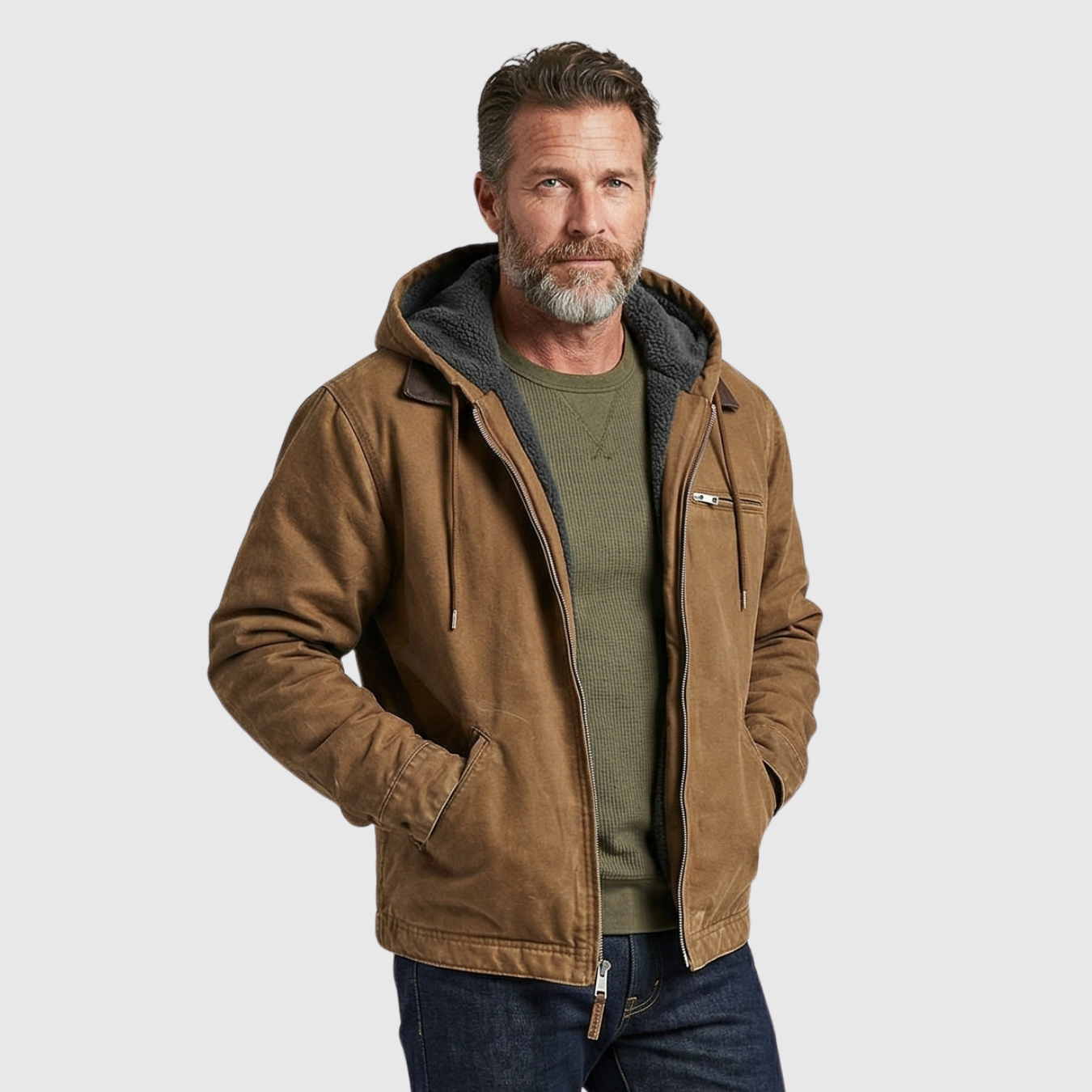 Veste polaire homme à capuche zippée manches longues coupe chaude