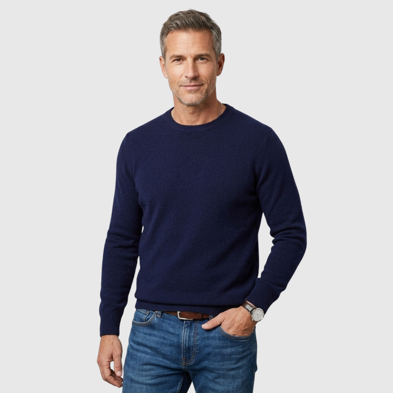Pull homme laine col rond manches longues coupe décontractée