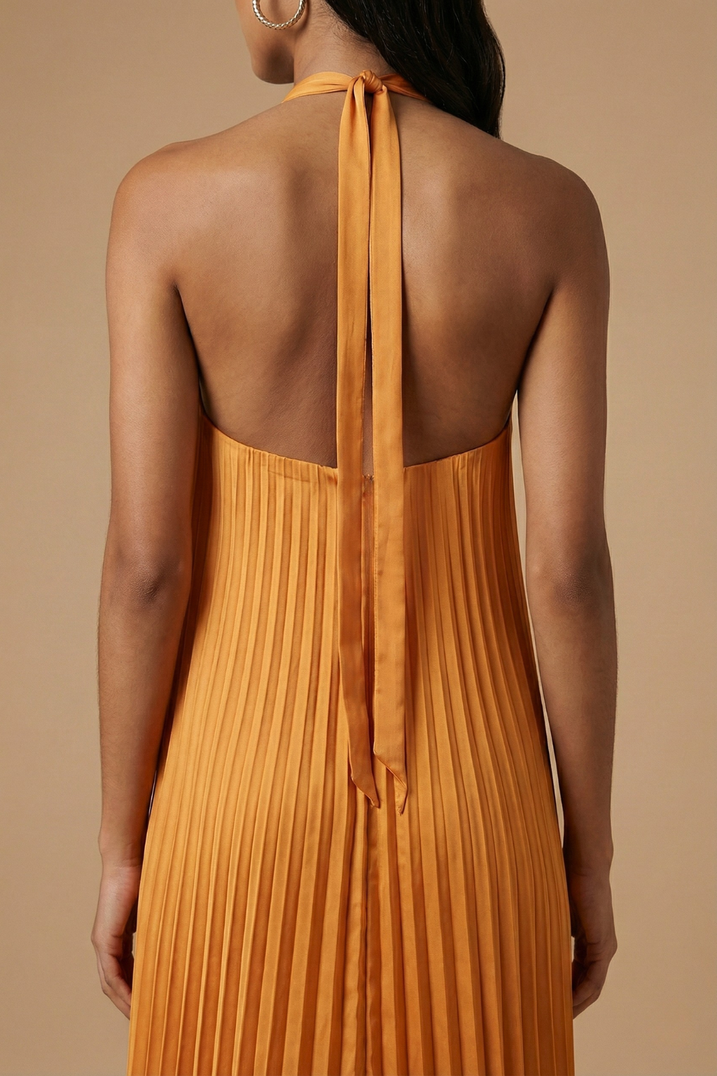 Robe maxi femme dos nu halter plissée fermeture lacets