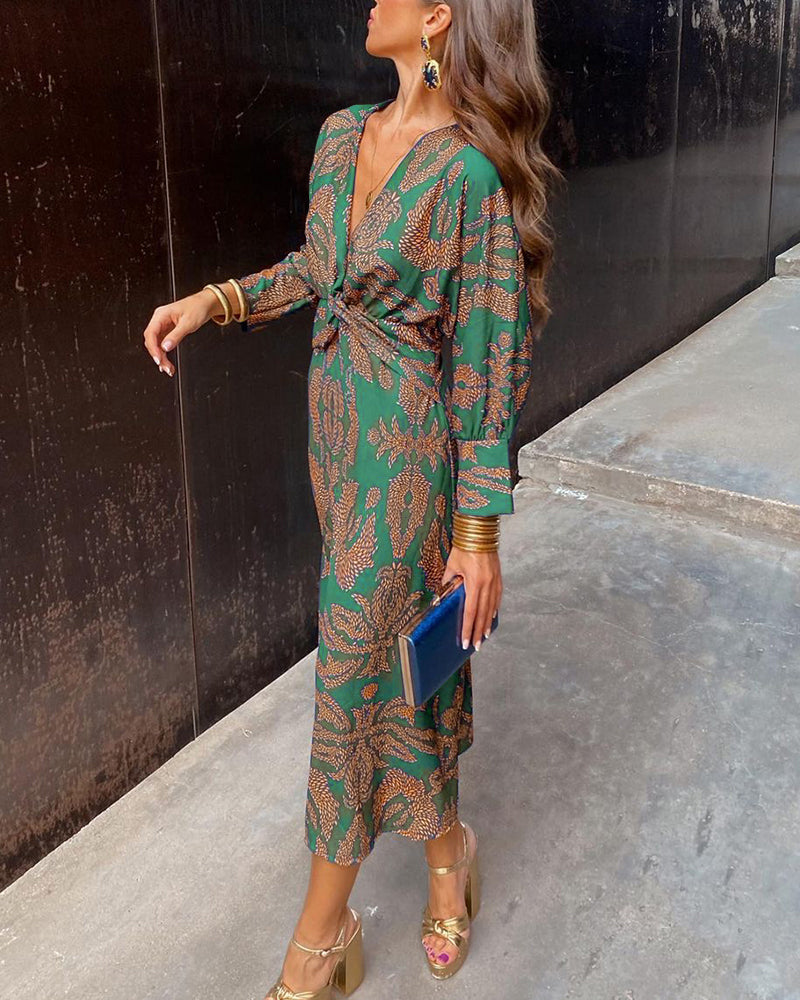 Robe Longue Femme Drapée Nœud Frontal Col V Invitée Mariage