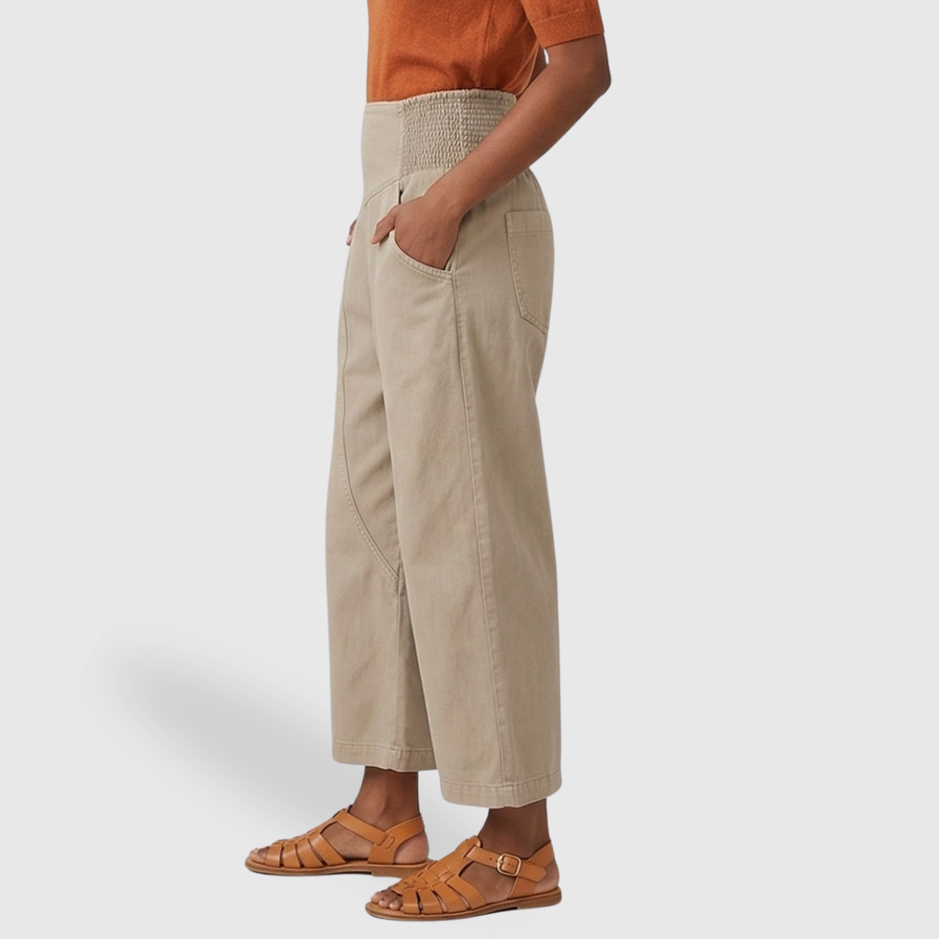 Pantalon large femme taille haute coupe ample jambe large tissu fluide