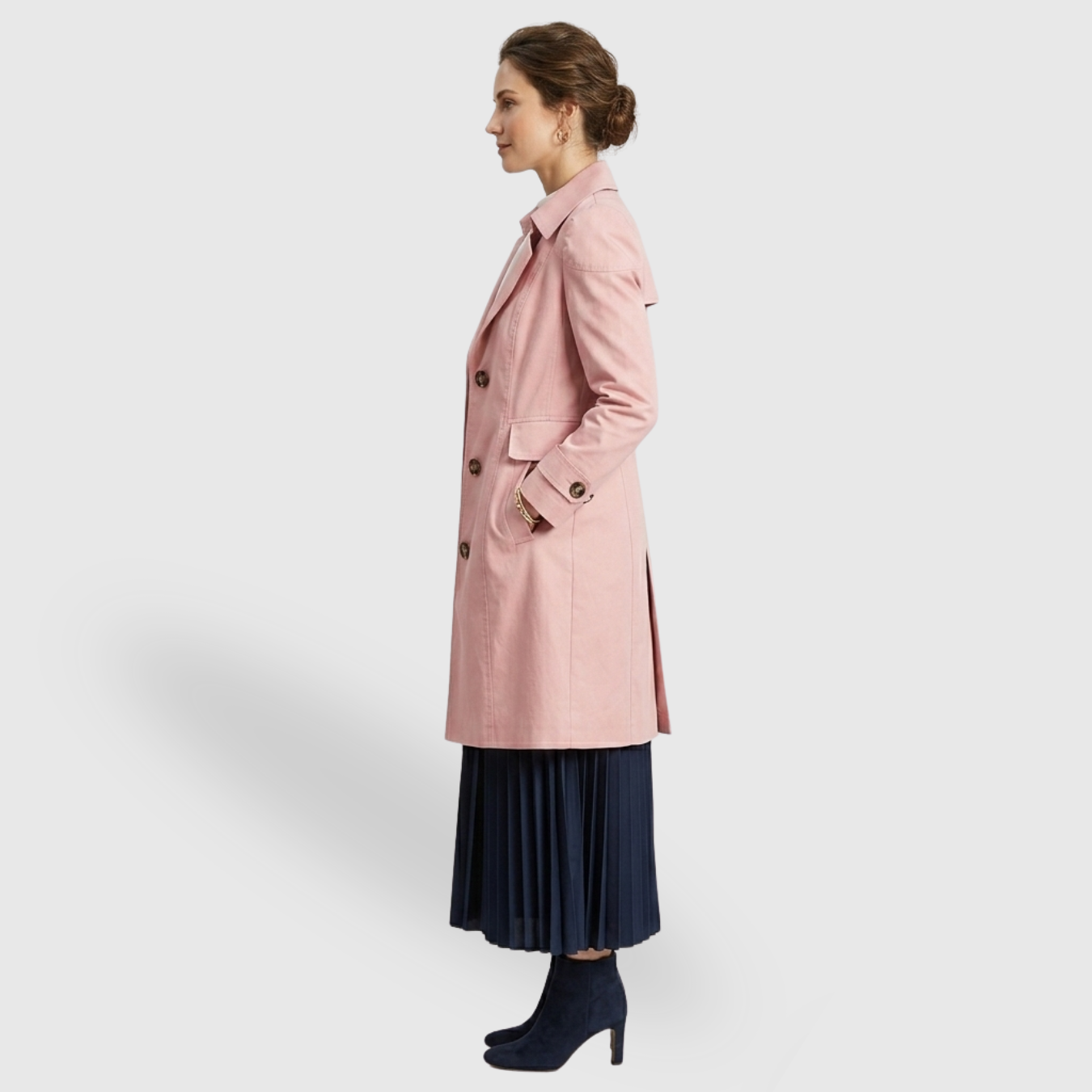 Trench femme ceinturé mi-long à boutons coupe ajustée