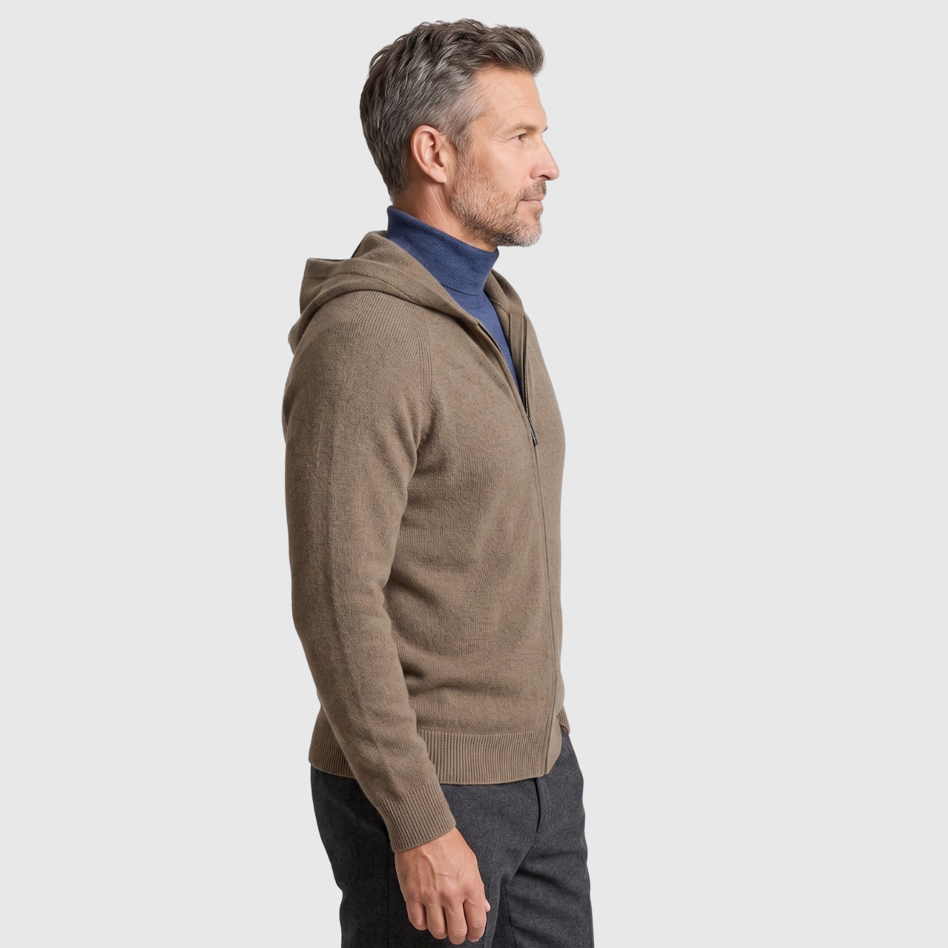 Gilet homme laine mérinos à capuche maille épaisse fermeture zippée