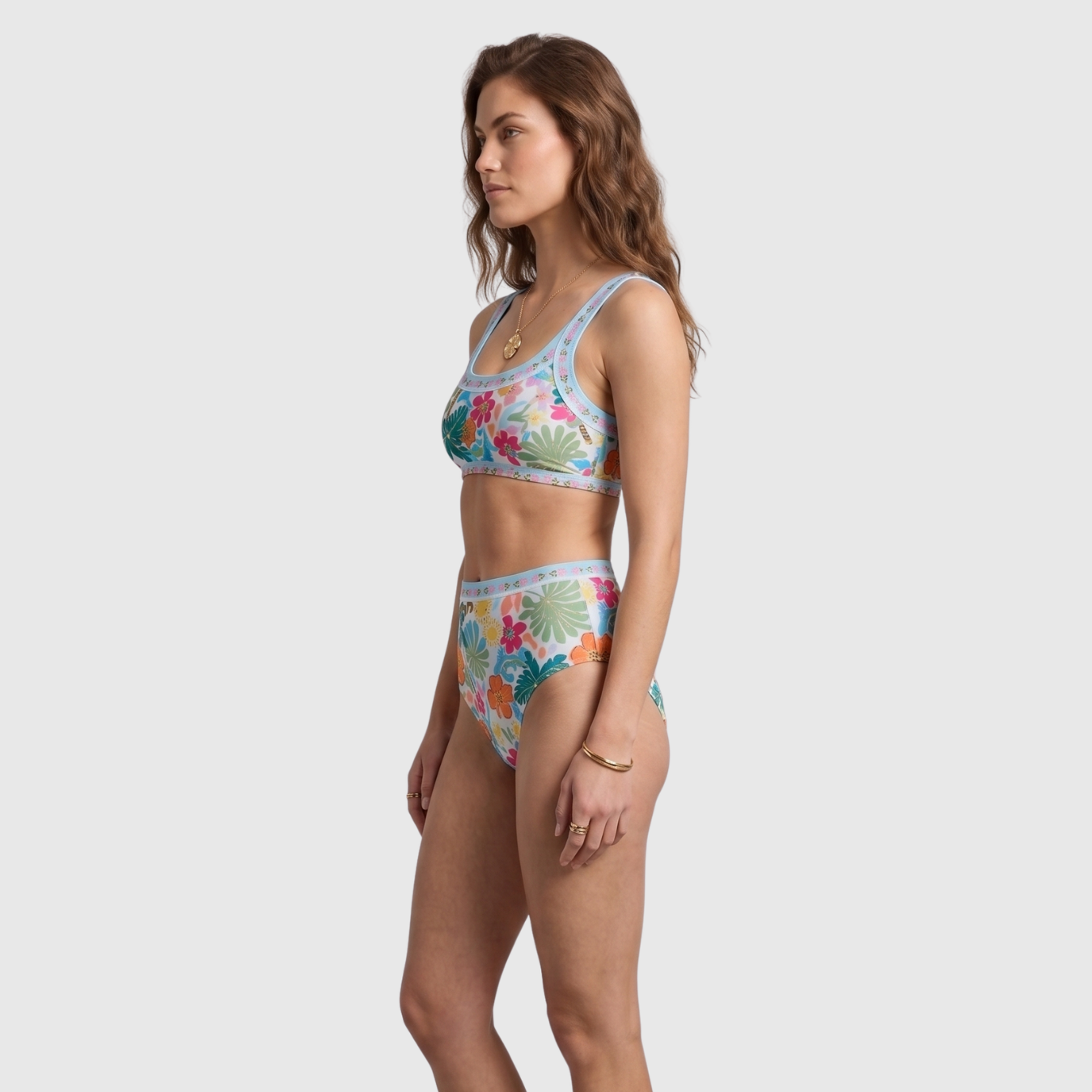Bikini taille haute femme imprimé floral deux pièces