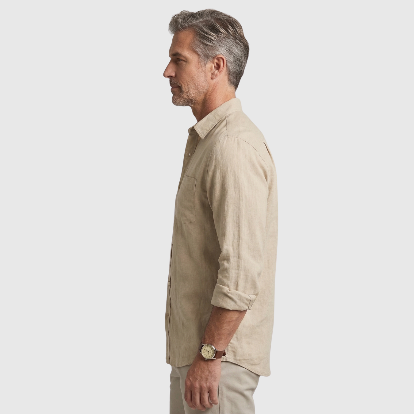 Chemise homme en lin manches longues col boutonné coupe légère été