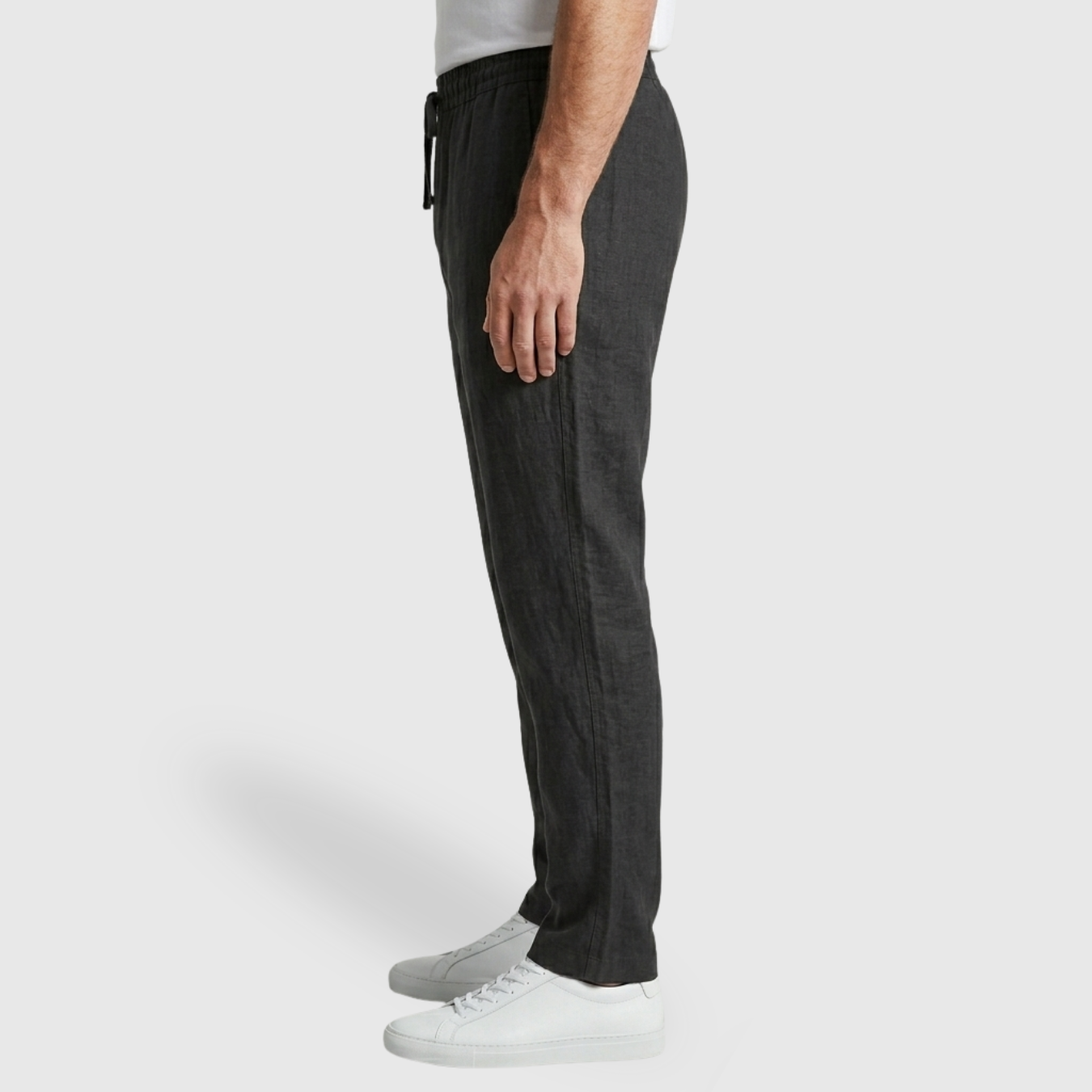 Pantalon homme coton lin taille élastique avec cordon coupe droite